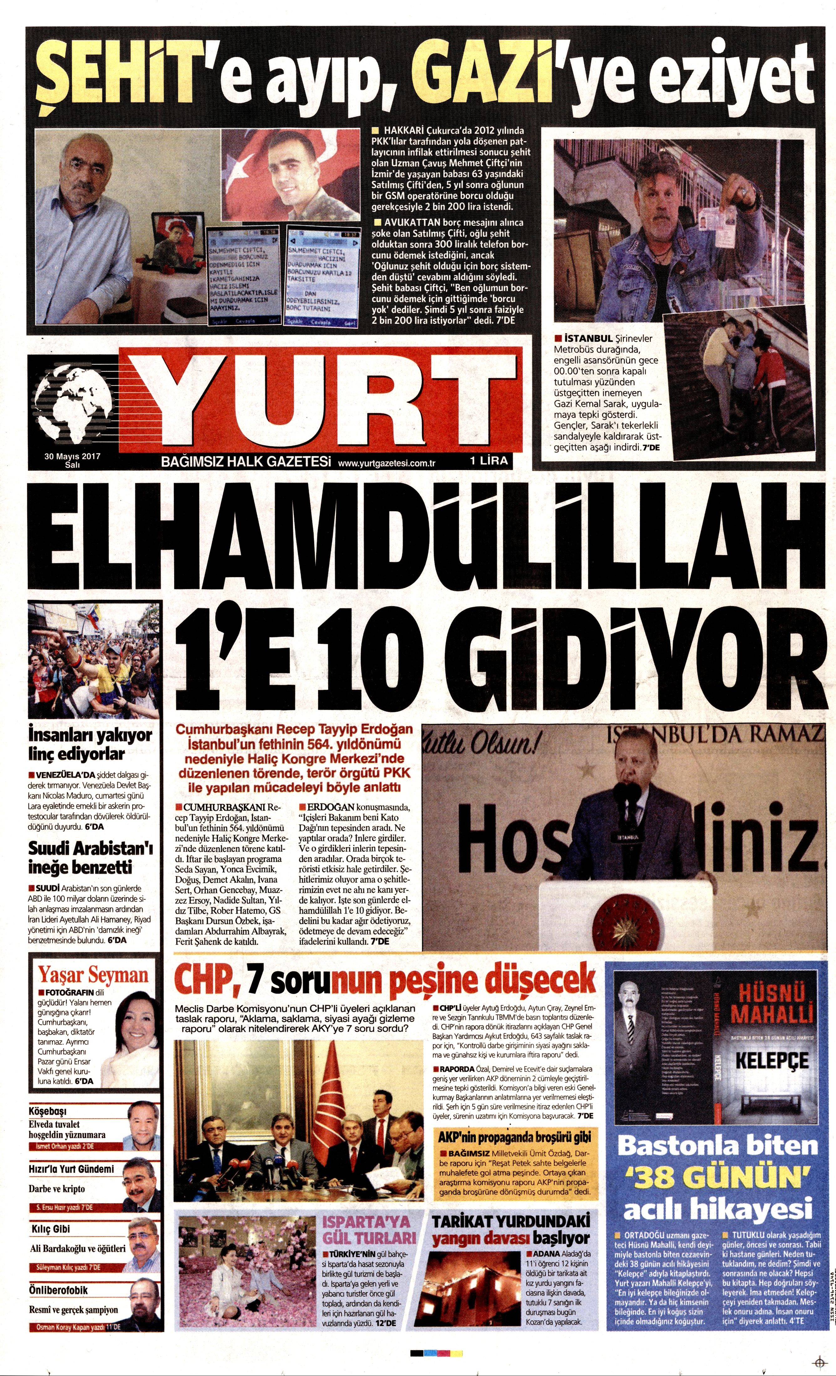 30 Mayıs 2017 Salı gazete manşetleri - 30