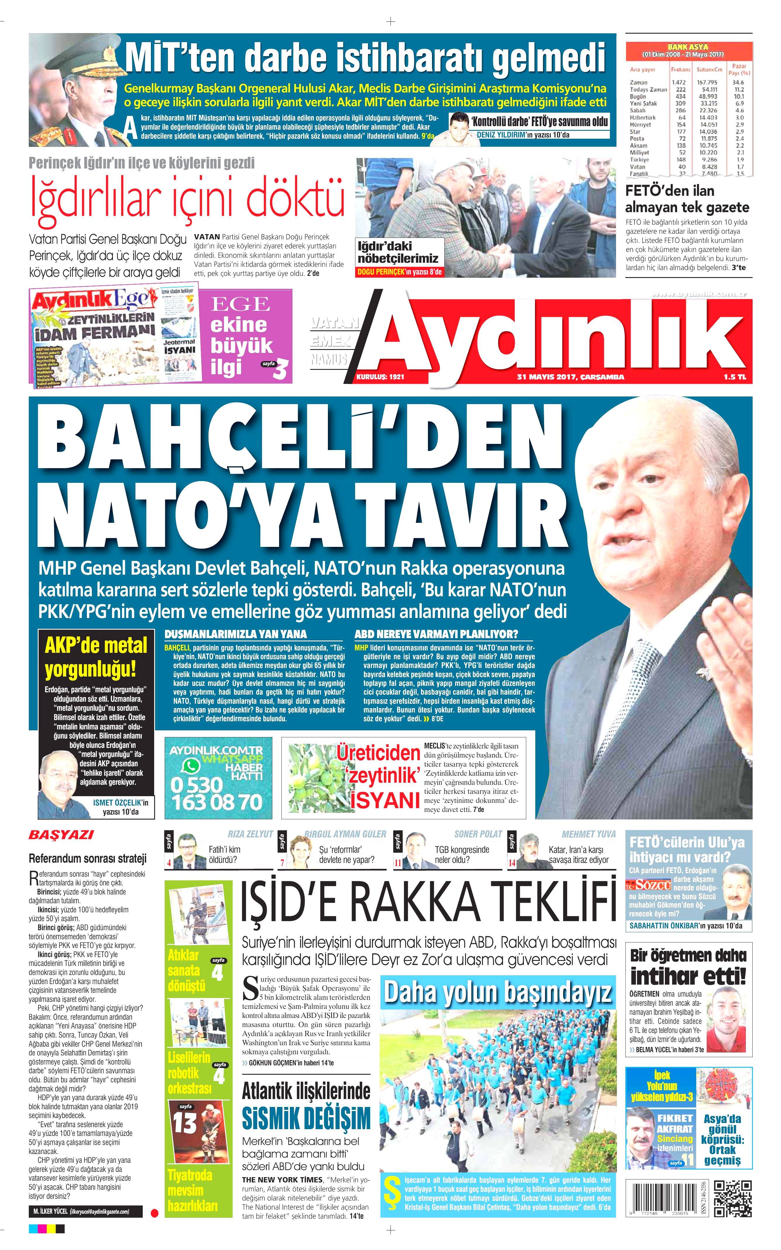 31 Mayıs 2017 Çarşamba gazete manşetleri - 3