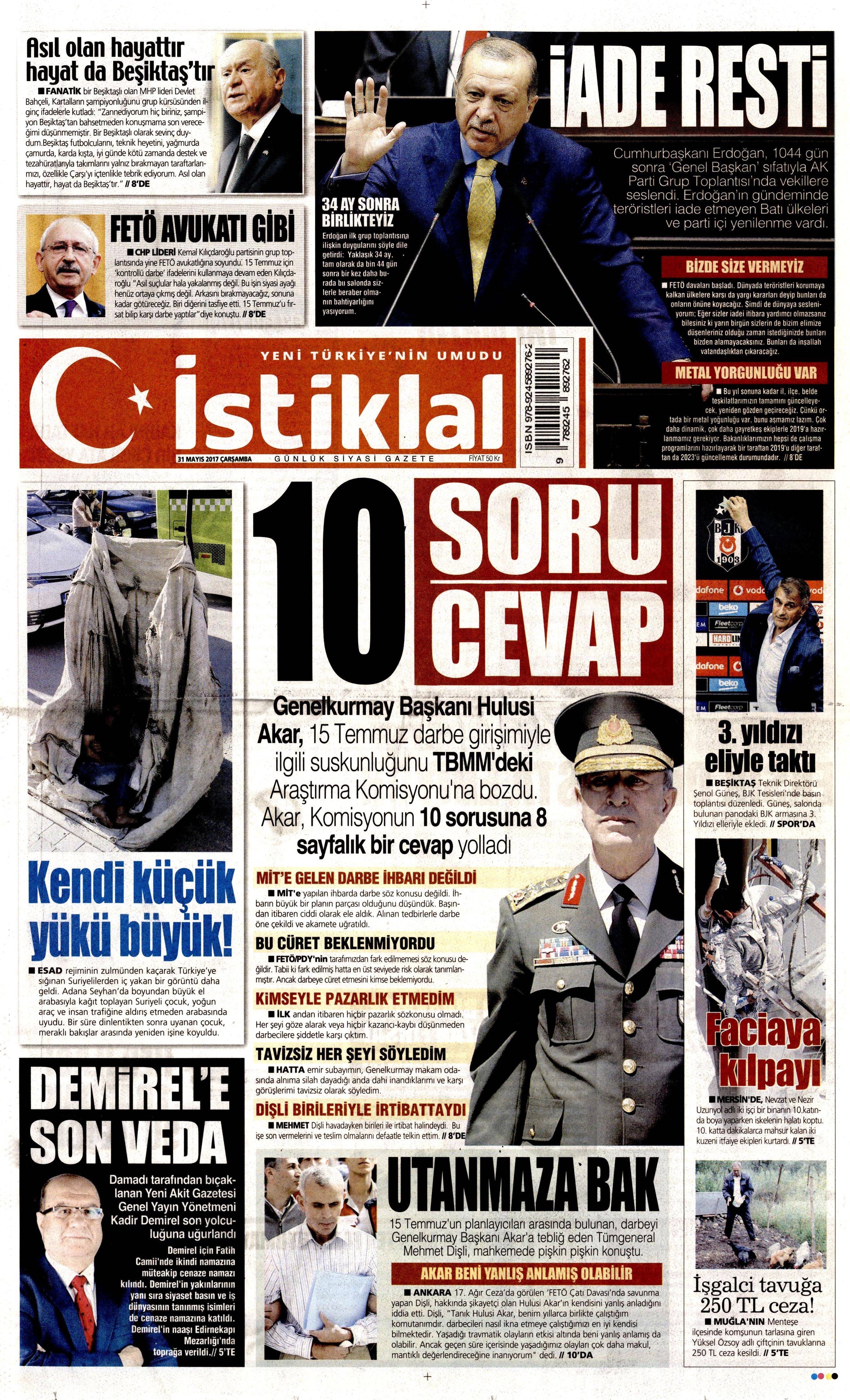 31 Mayıs 2017 Çarşamba gazete manşetleri - 11