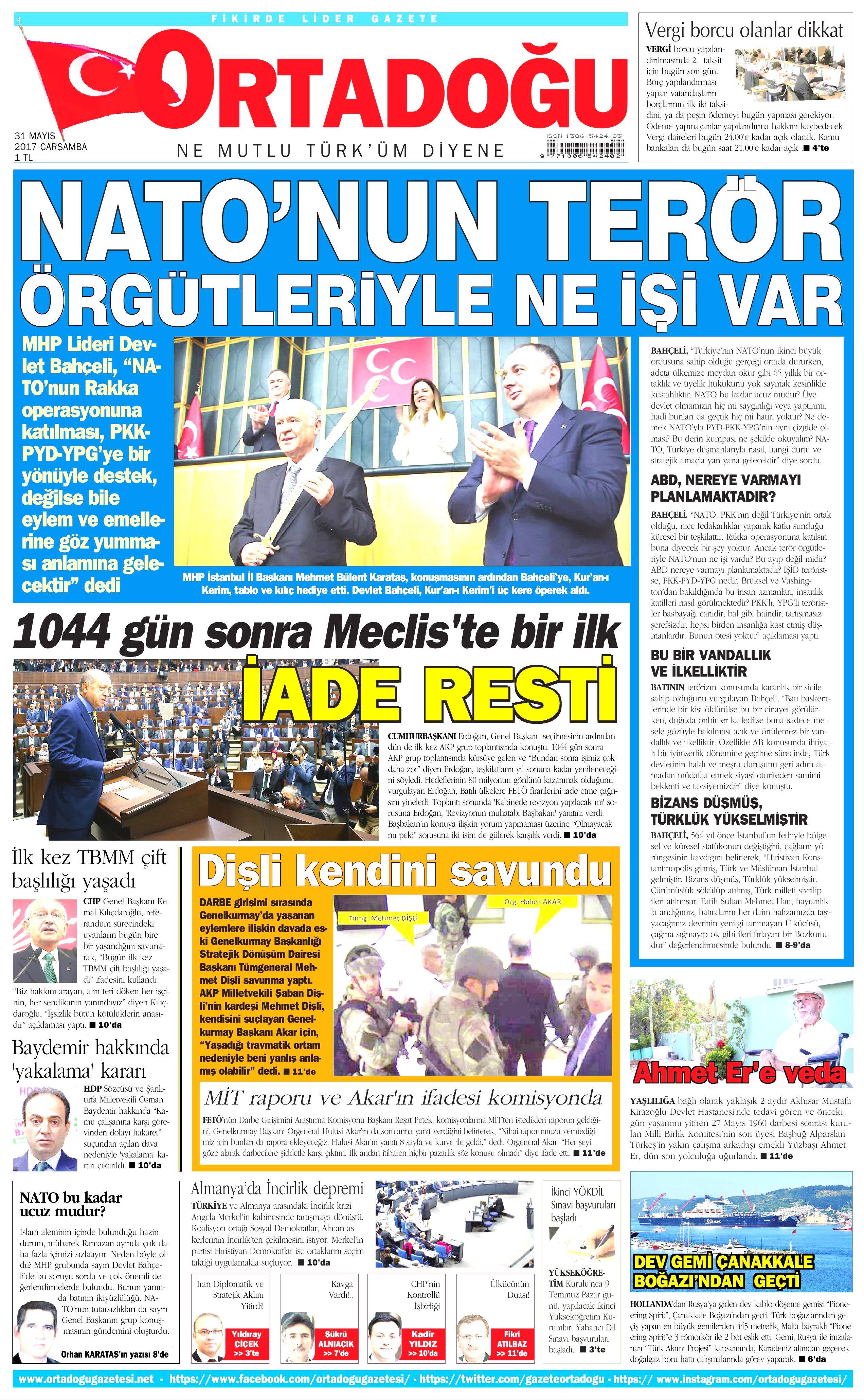 31 Mayıs 2017 Çarşamba gazete manşetleri - 16