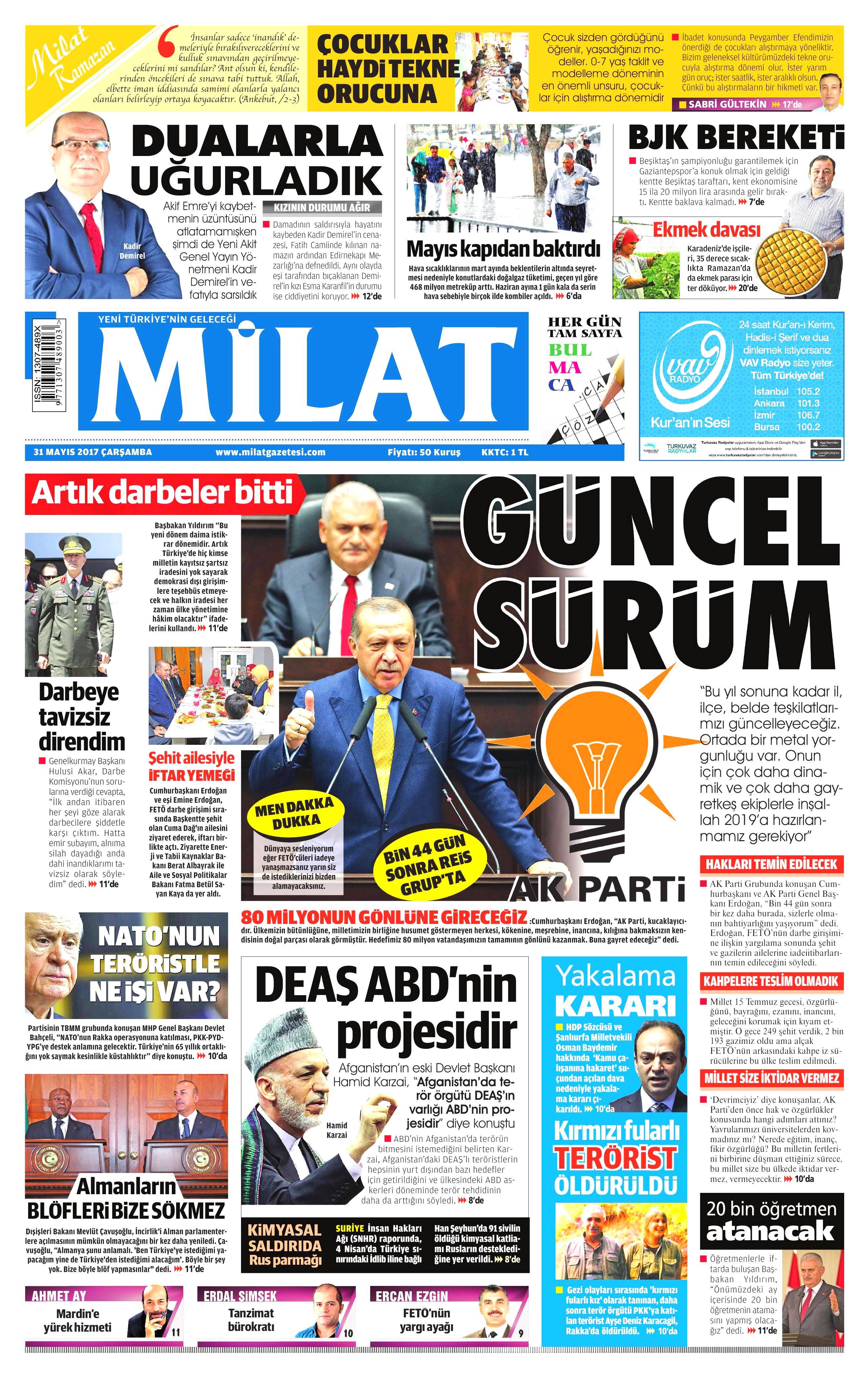 31 Mayıs 2017 Çarşamba gazete manşetleri - 13
