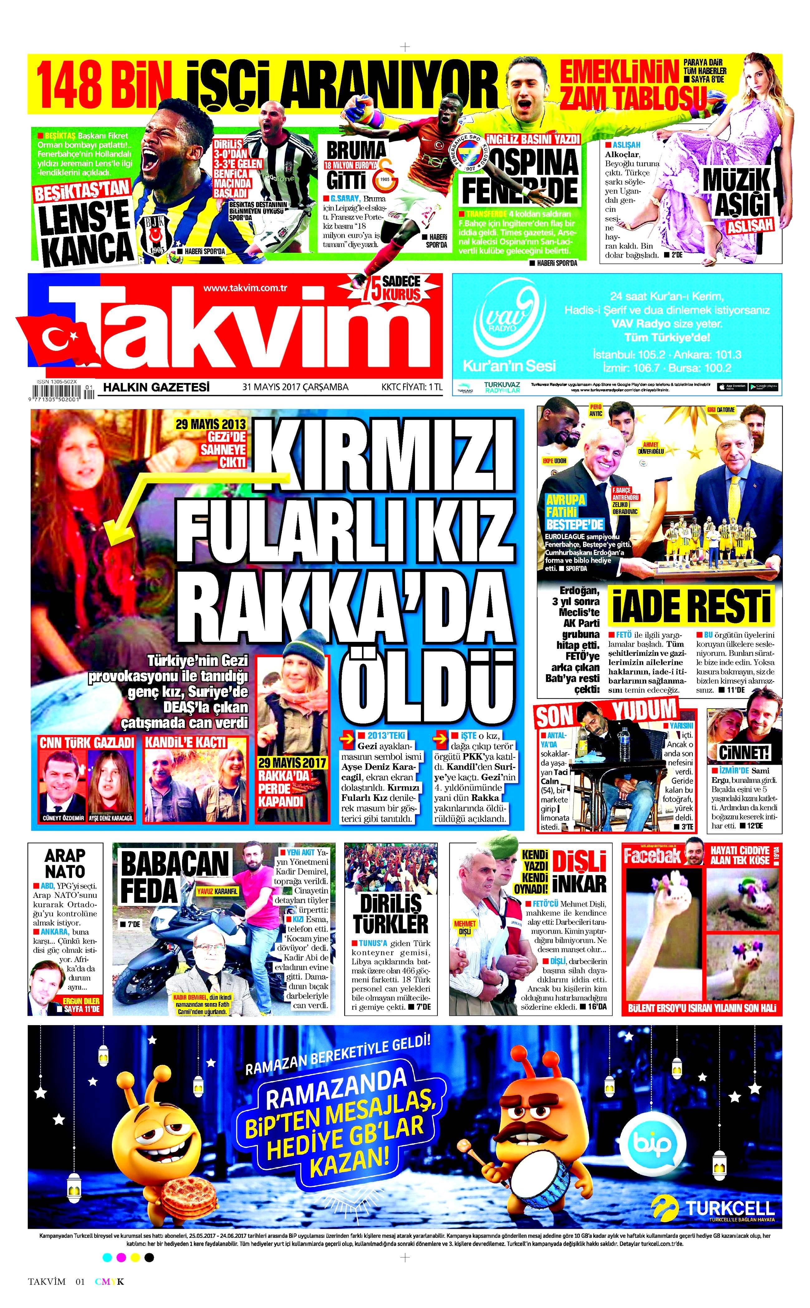 31 Mayıs 2017 Çarşamba gazete manşetleri - 21