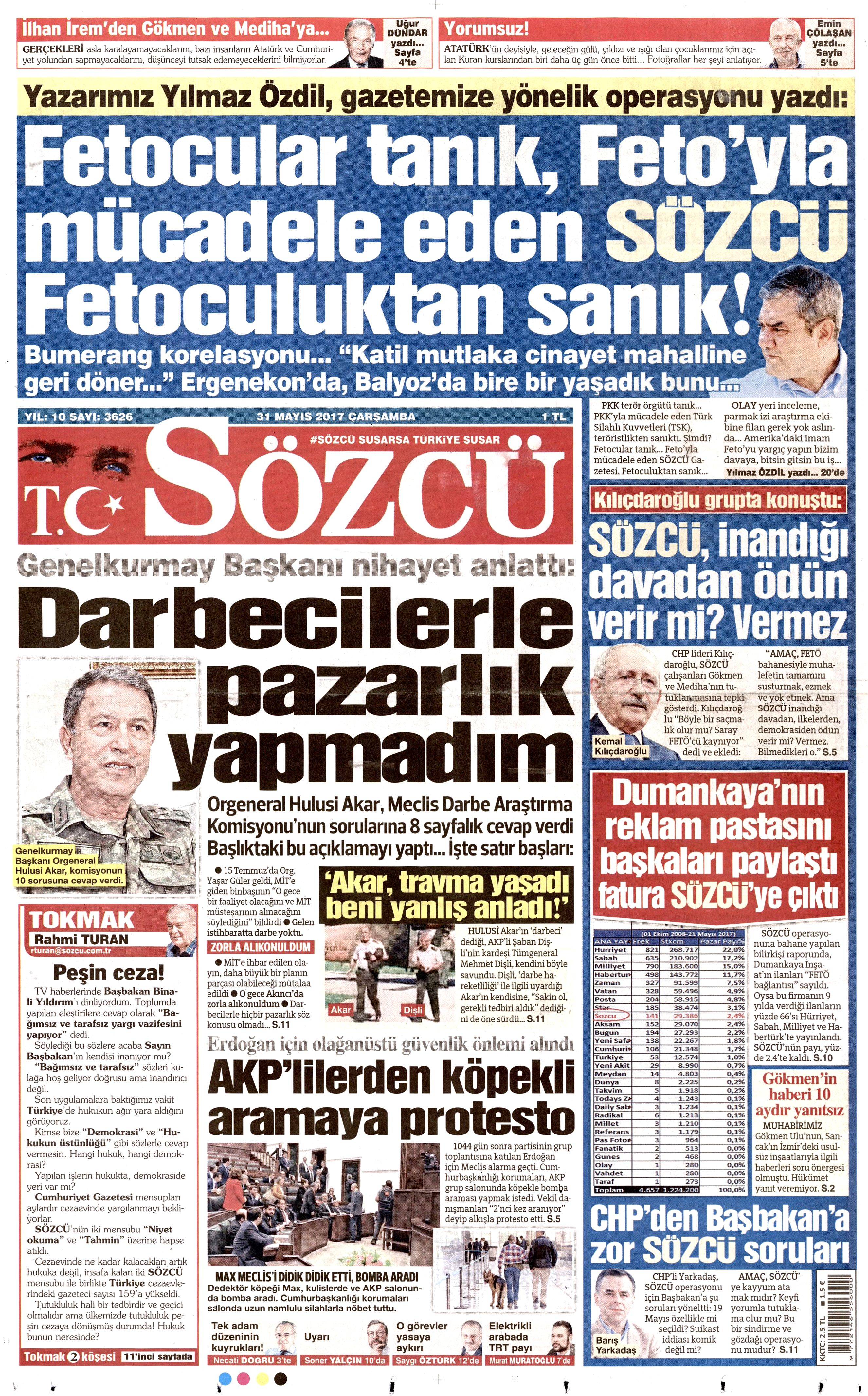 31 Mayıs 2017 Çarşamba gazete manşetleri - 19