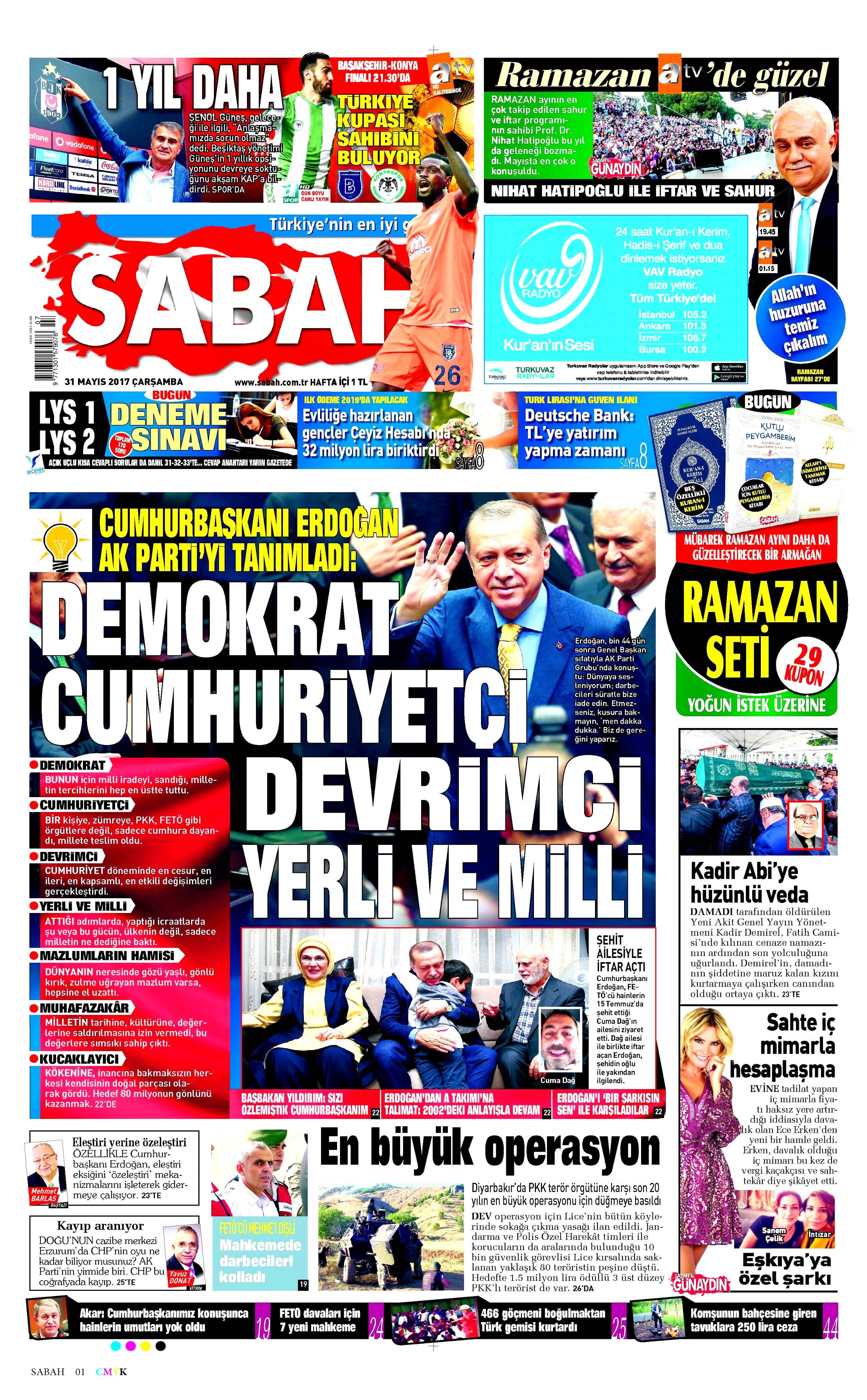 31 Mayıs 2017 Çarşamba gazete manşetleri - 18