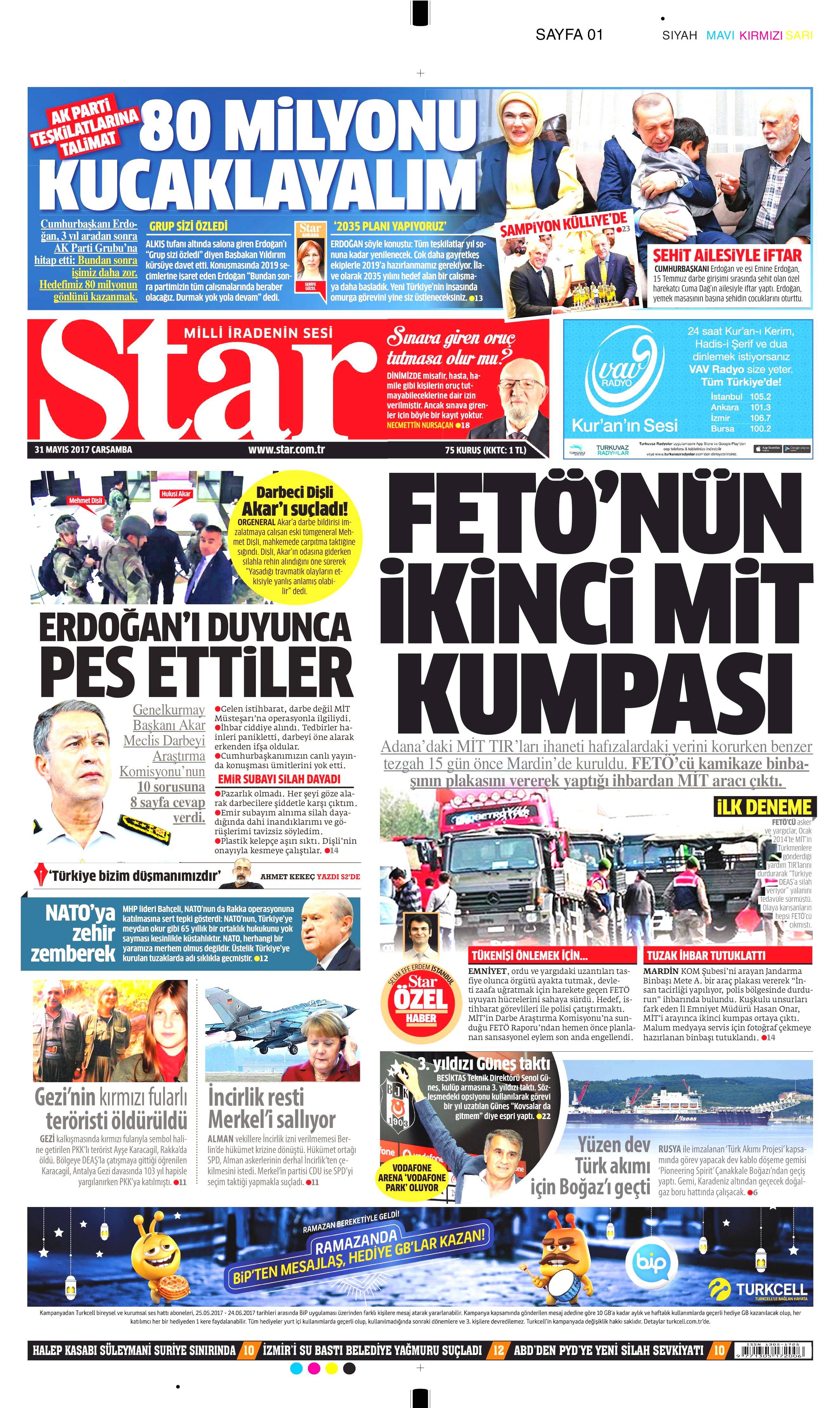 31 Mayıs 2017 Çarşamba gazete manşetleri - 20