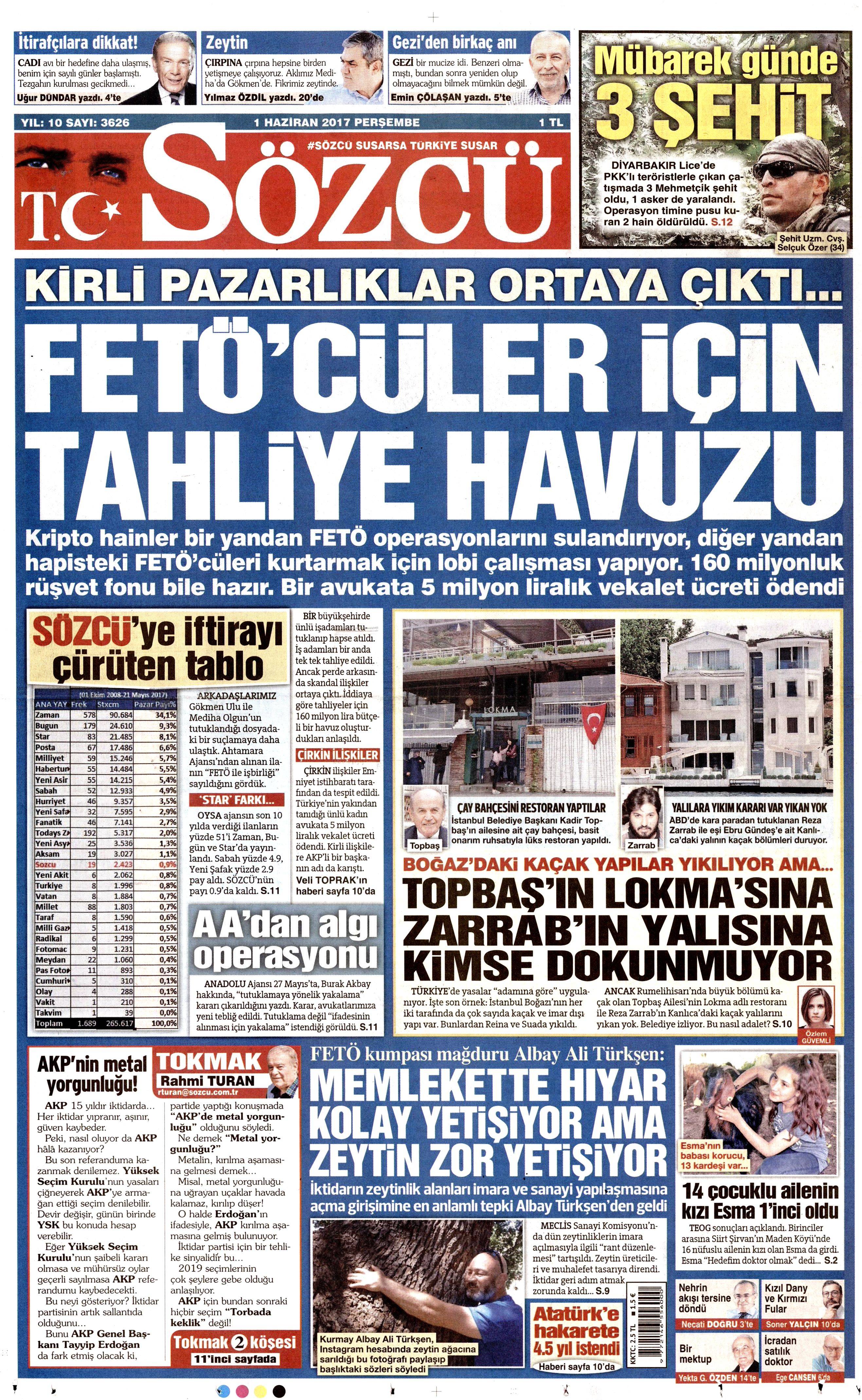 1 Haziran 2017 Perşembe gazete manşetleri - 19