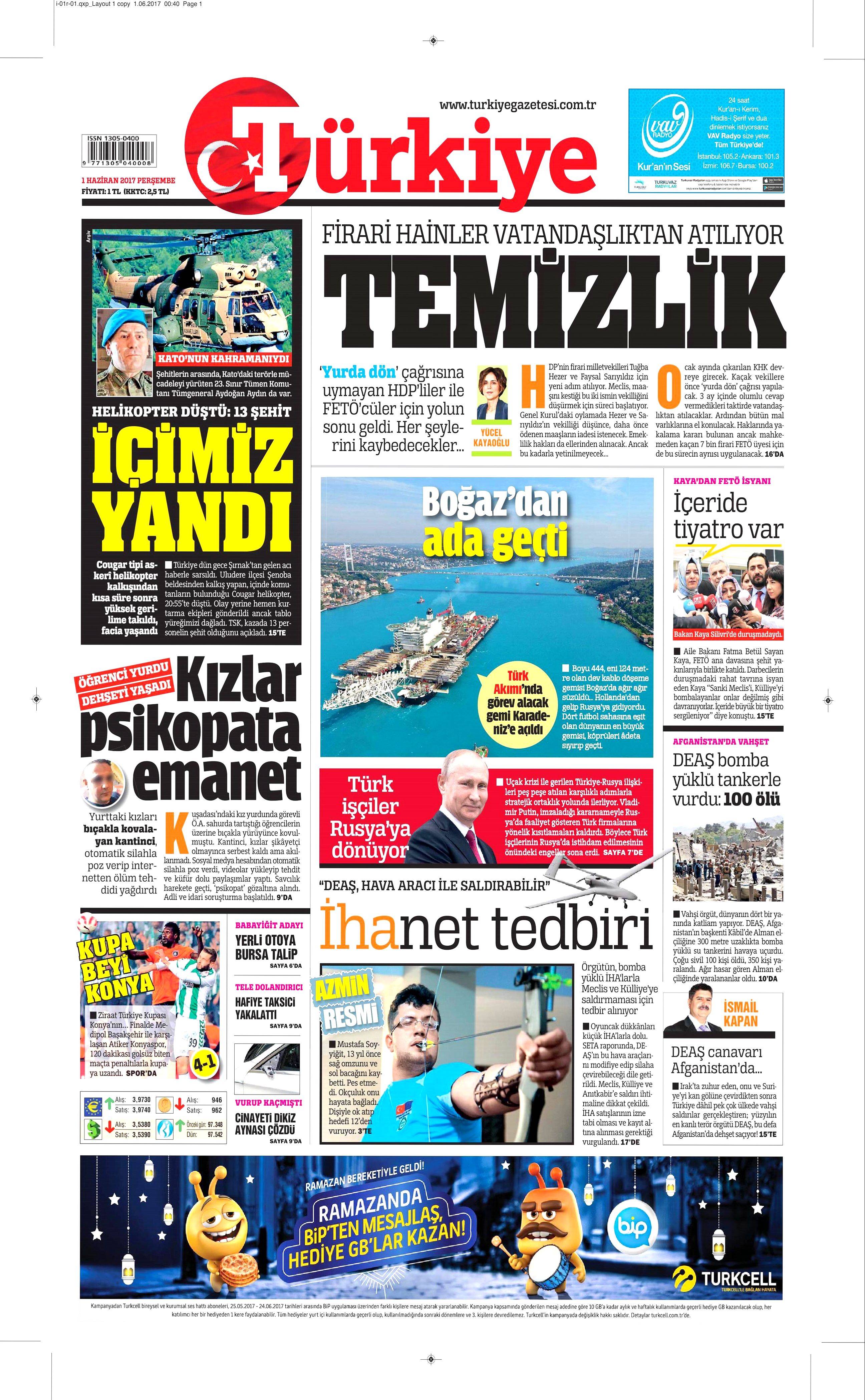 1 Haziran 2017 Perşembe gazete manşetleri - 21