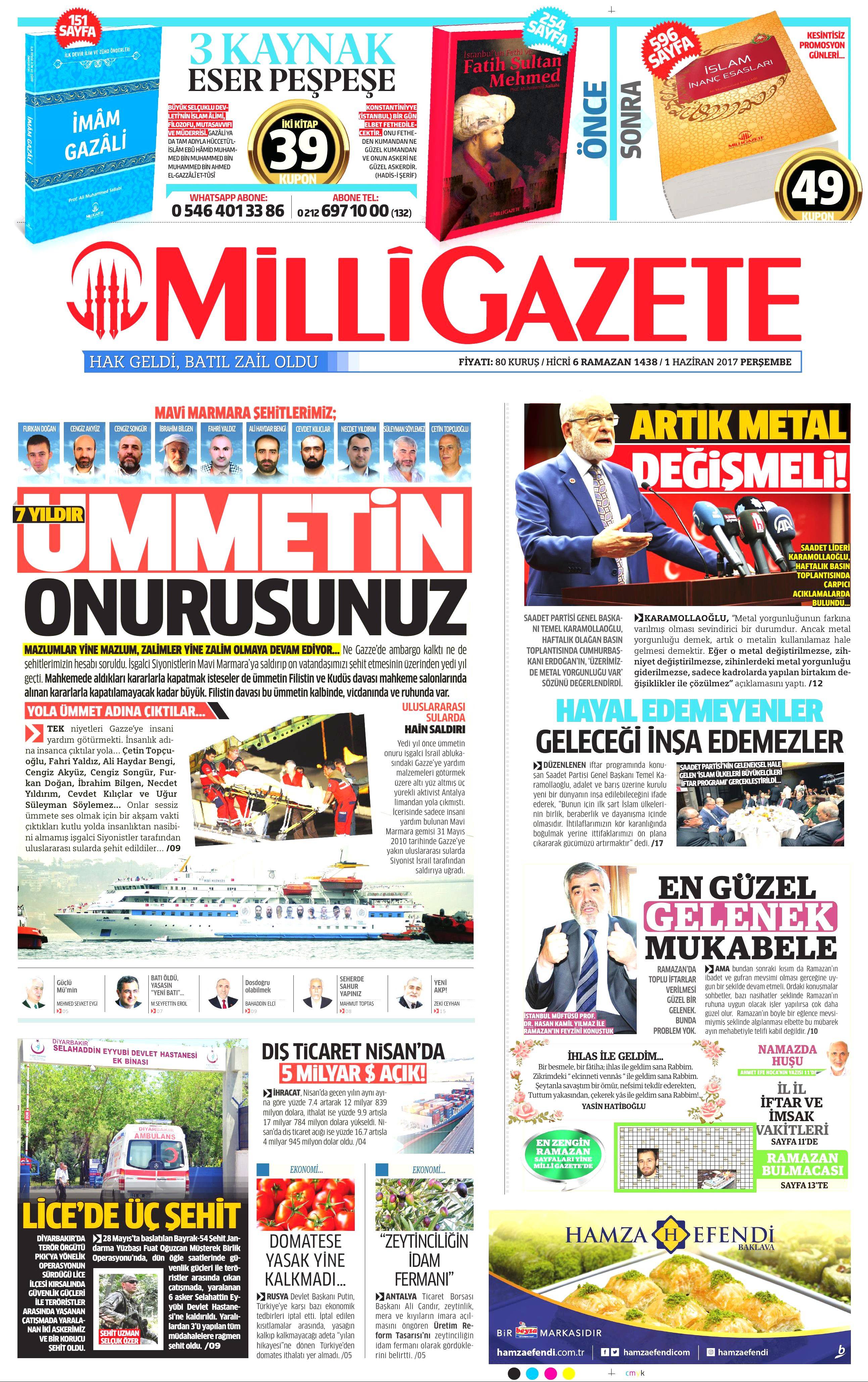 1 Haziran 2017 Perşembe gazete manşetleri - 15