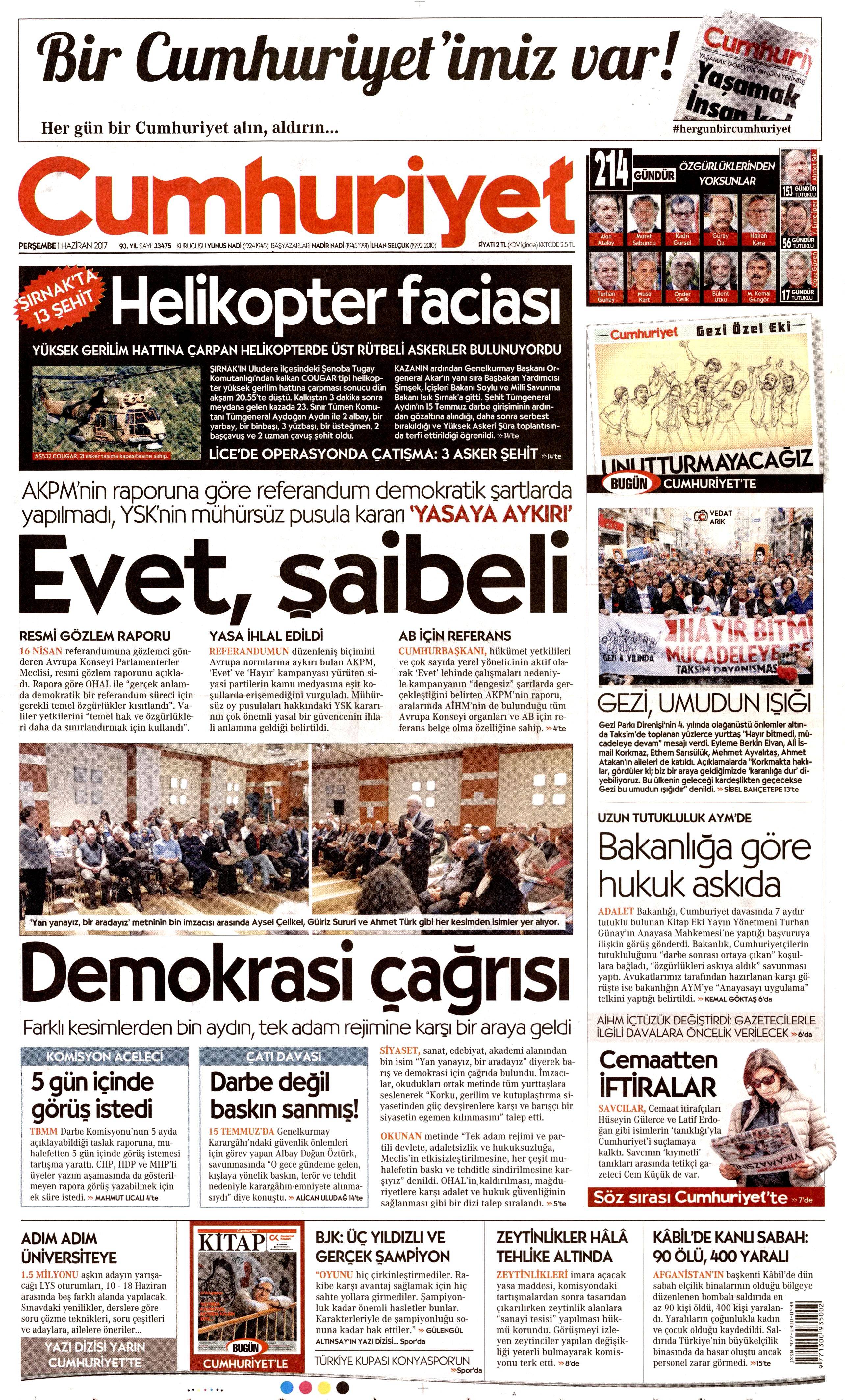 1 Haziran 2017 Perşembe gazete manşetleri - 5