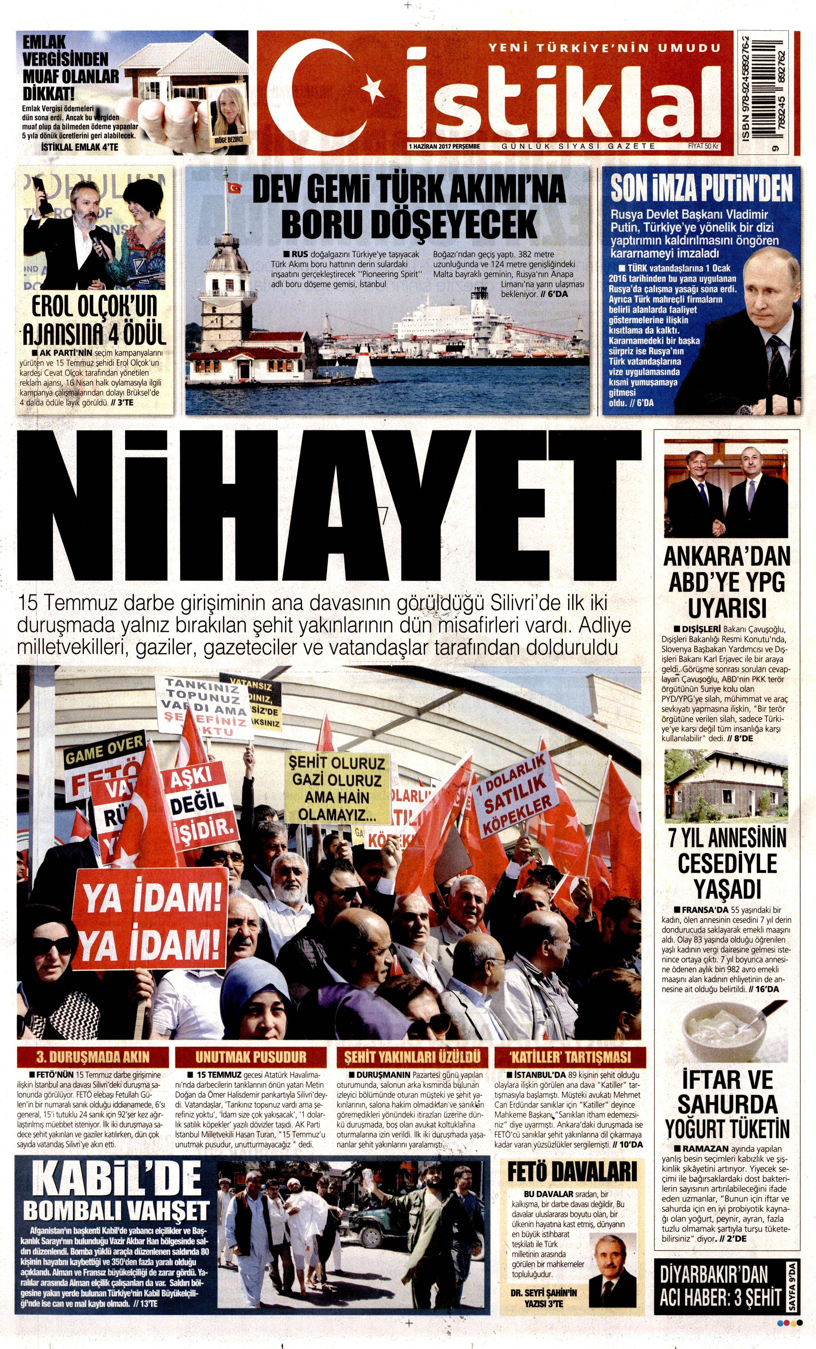 1 Haziran 2017 Perşembe gazete manşetleri - 11