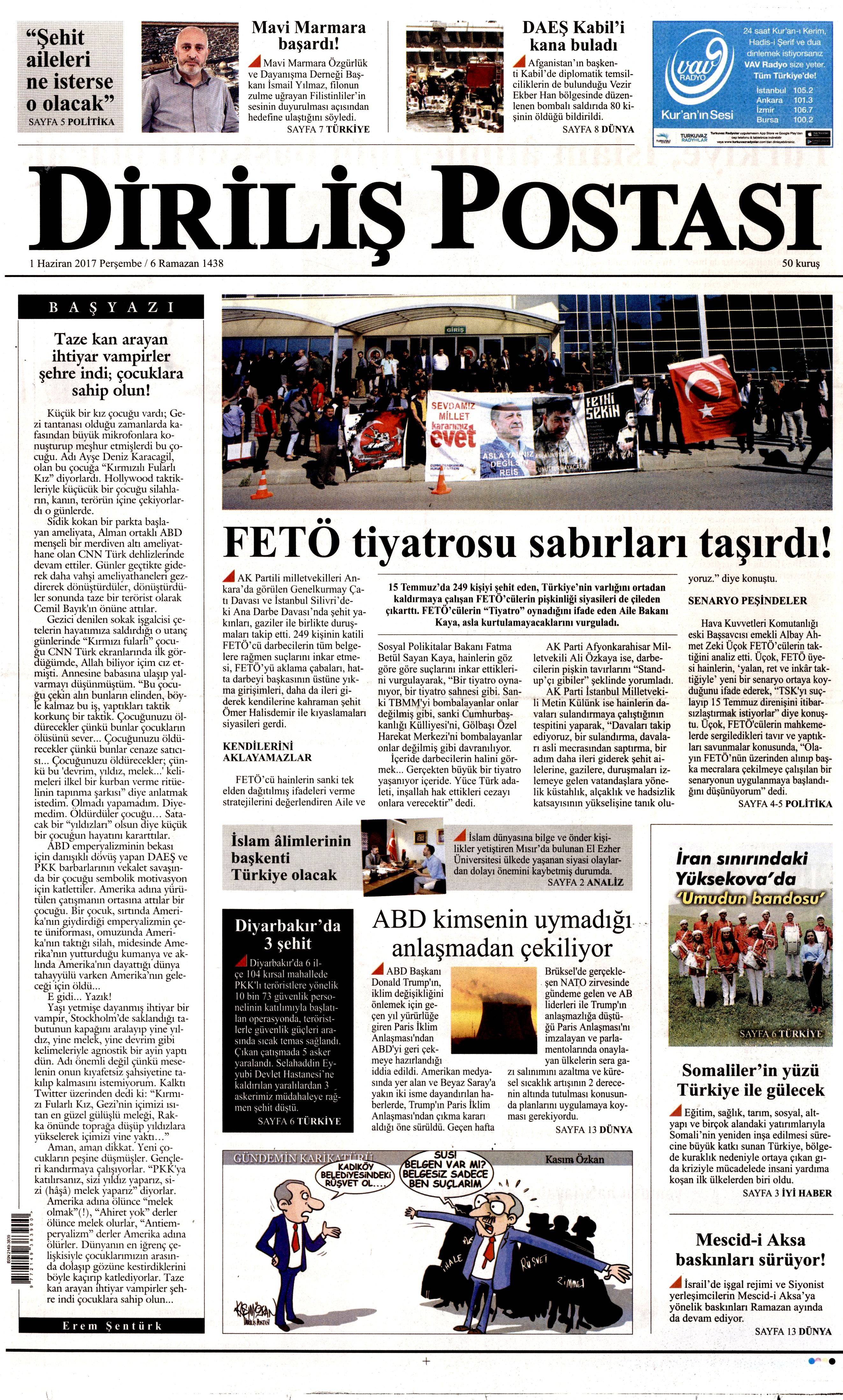 1 Haziran 2017 Perşembe gazete manşetleri - 6