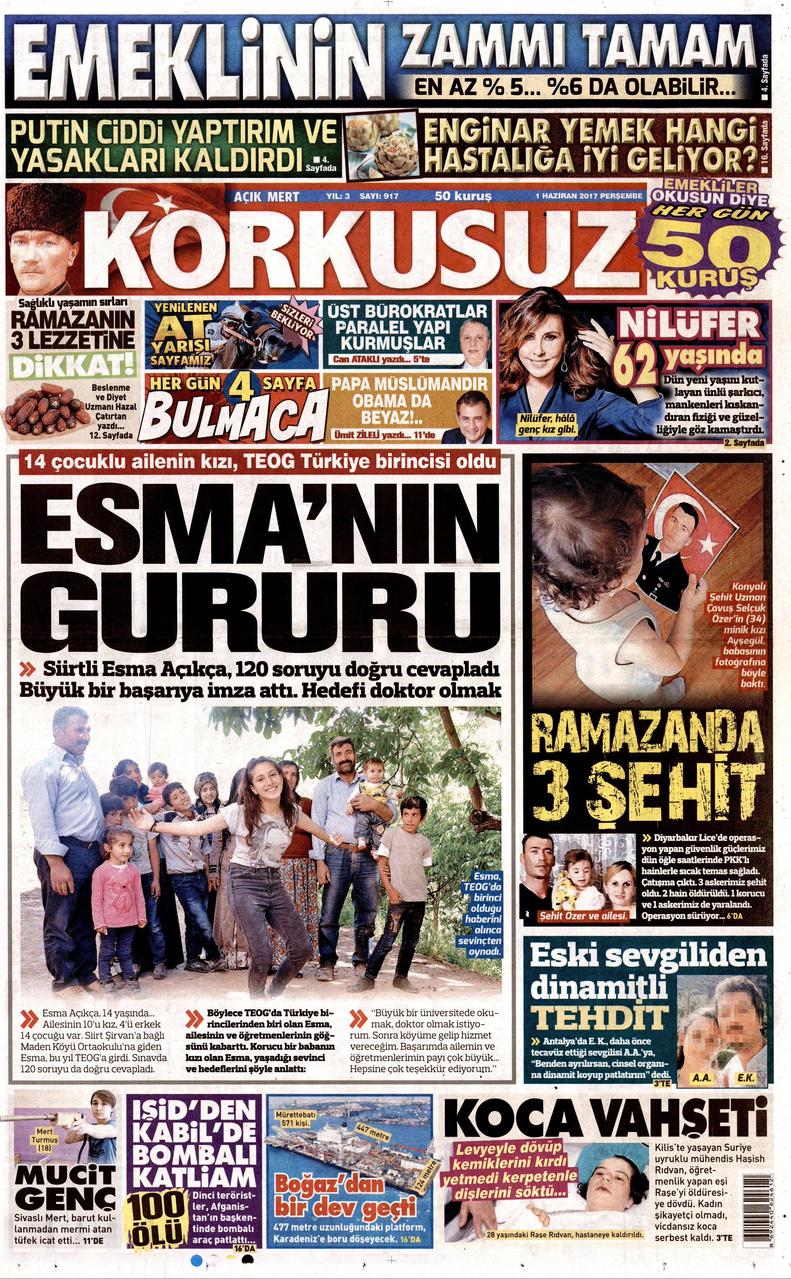 1 Haziran 2017 Perşembe gazete manşetleri - 13