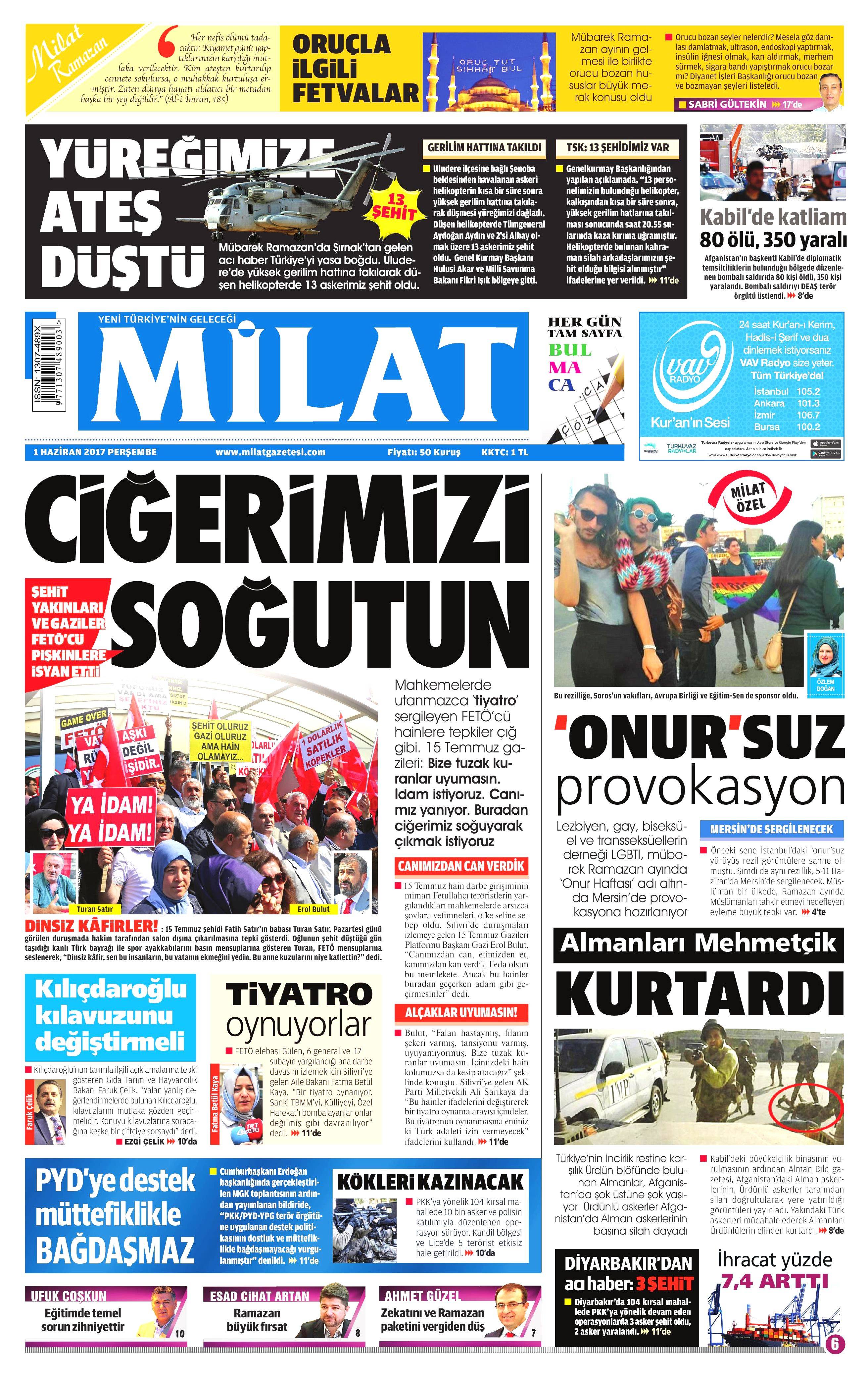 1 Haziran 2017 Perşembe gazete manşetleri - 14