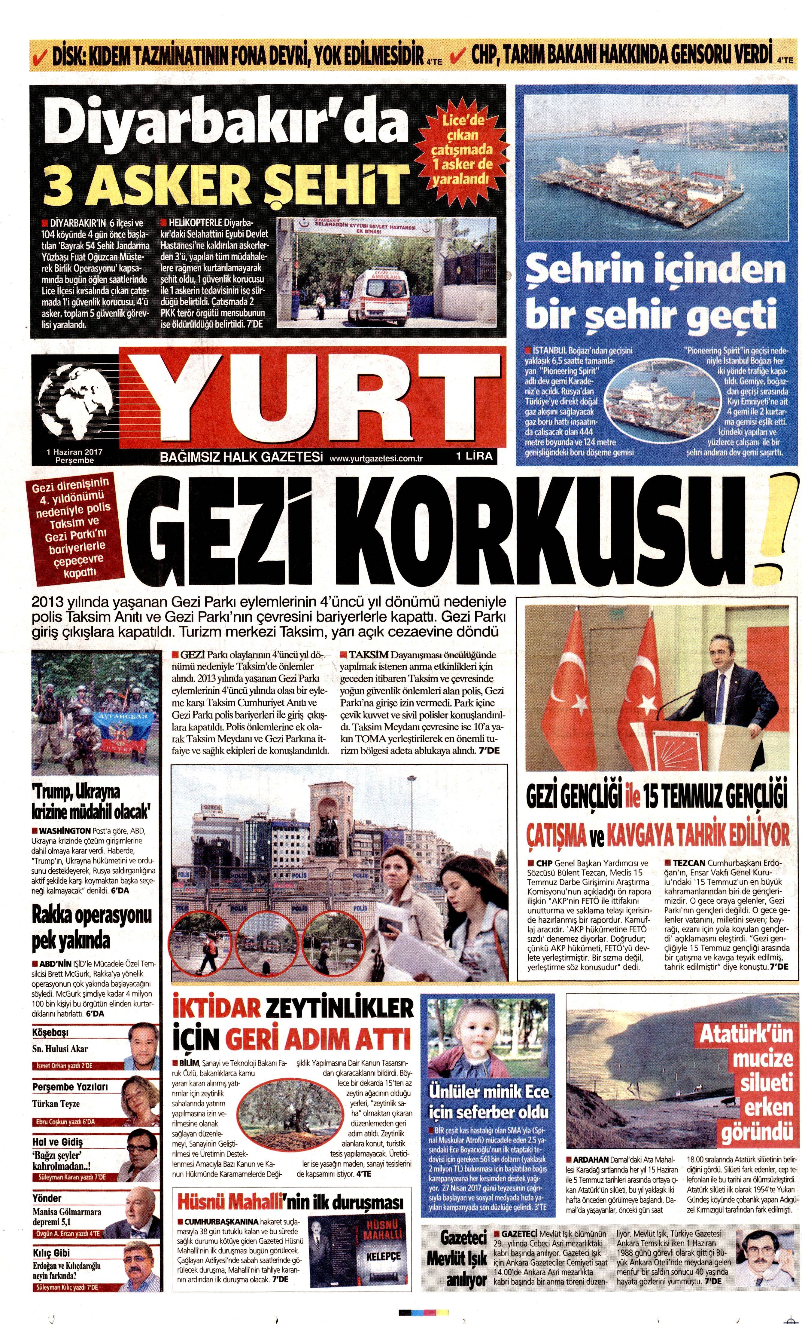 1 Haziran 2017 Perşembe gazete manşetleri - 29