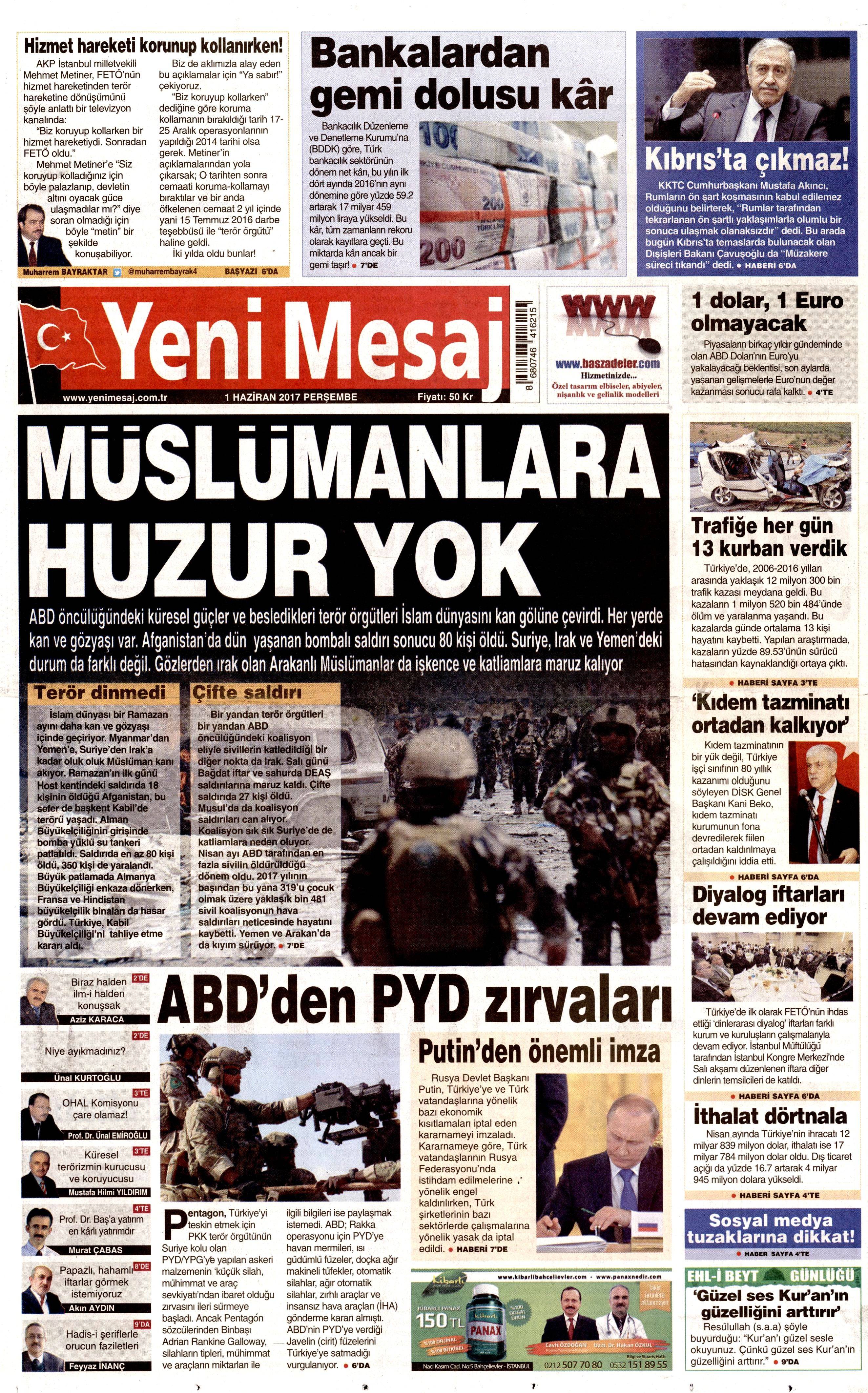 1 Haziran 2017 Perşembe gazete manşetleri - 26