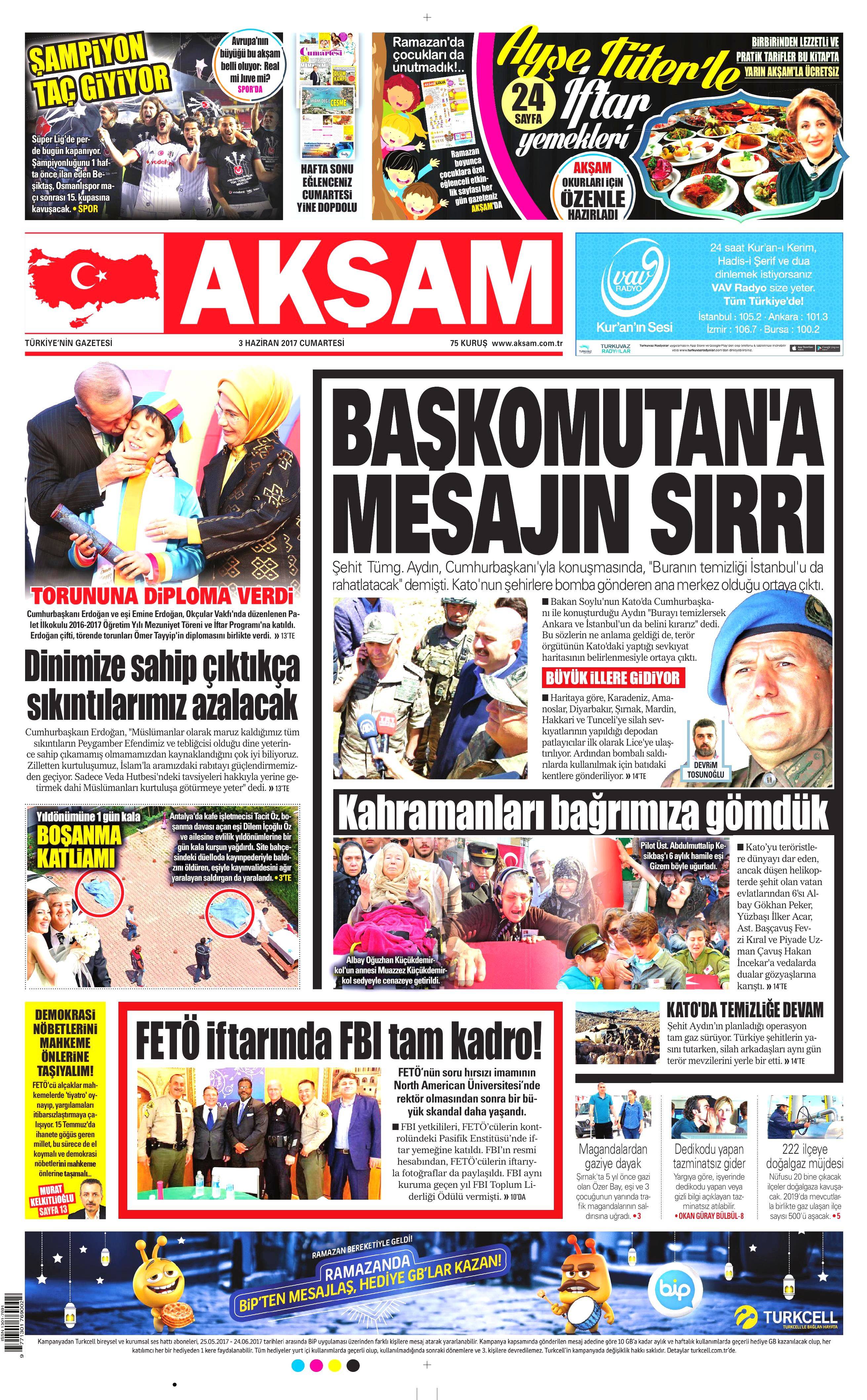 3 Haziran 2017 Cumartesi gazete manşetleri - 1