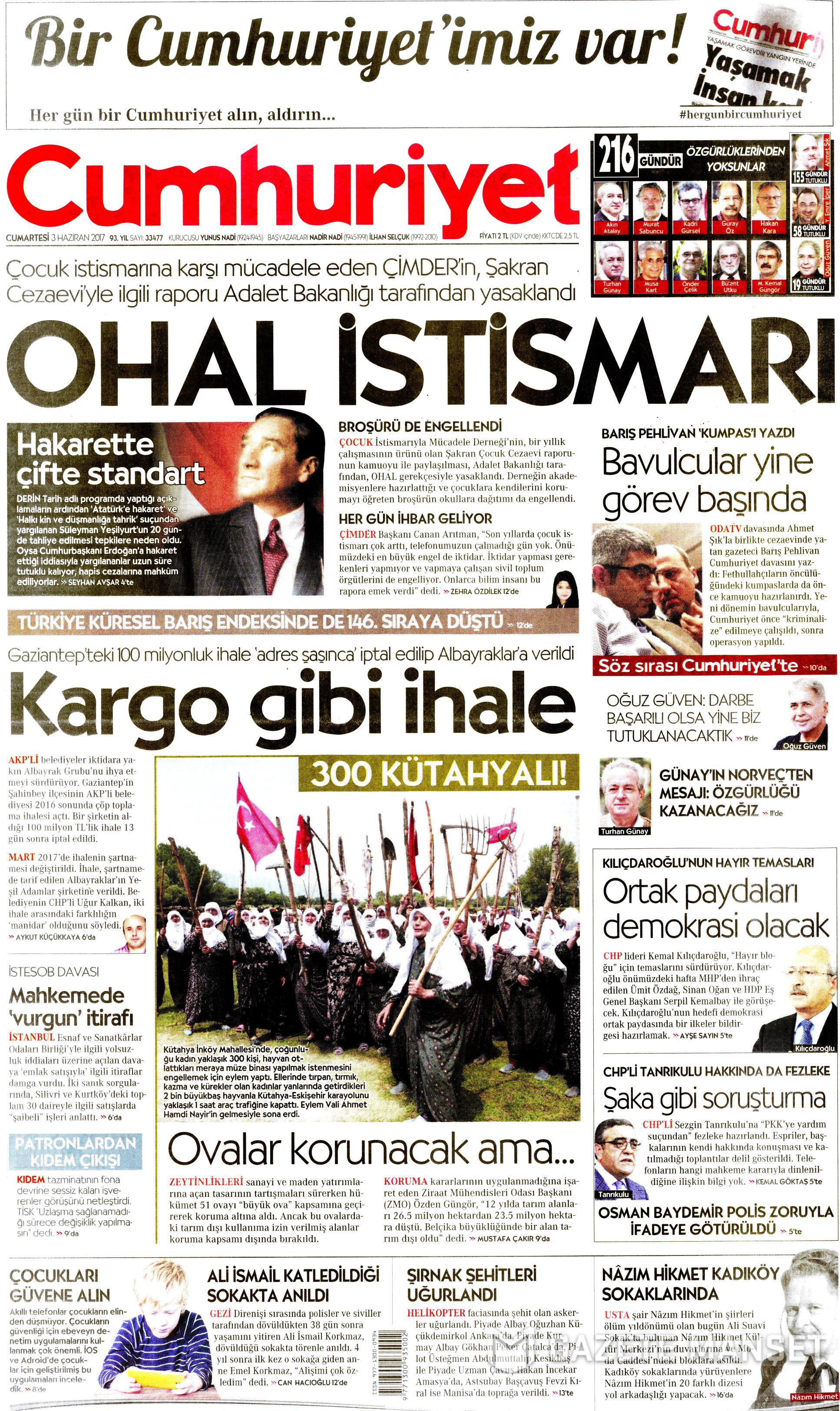 3 Haziran 2017 Cumartesi gazete manşetleri - 6