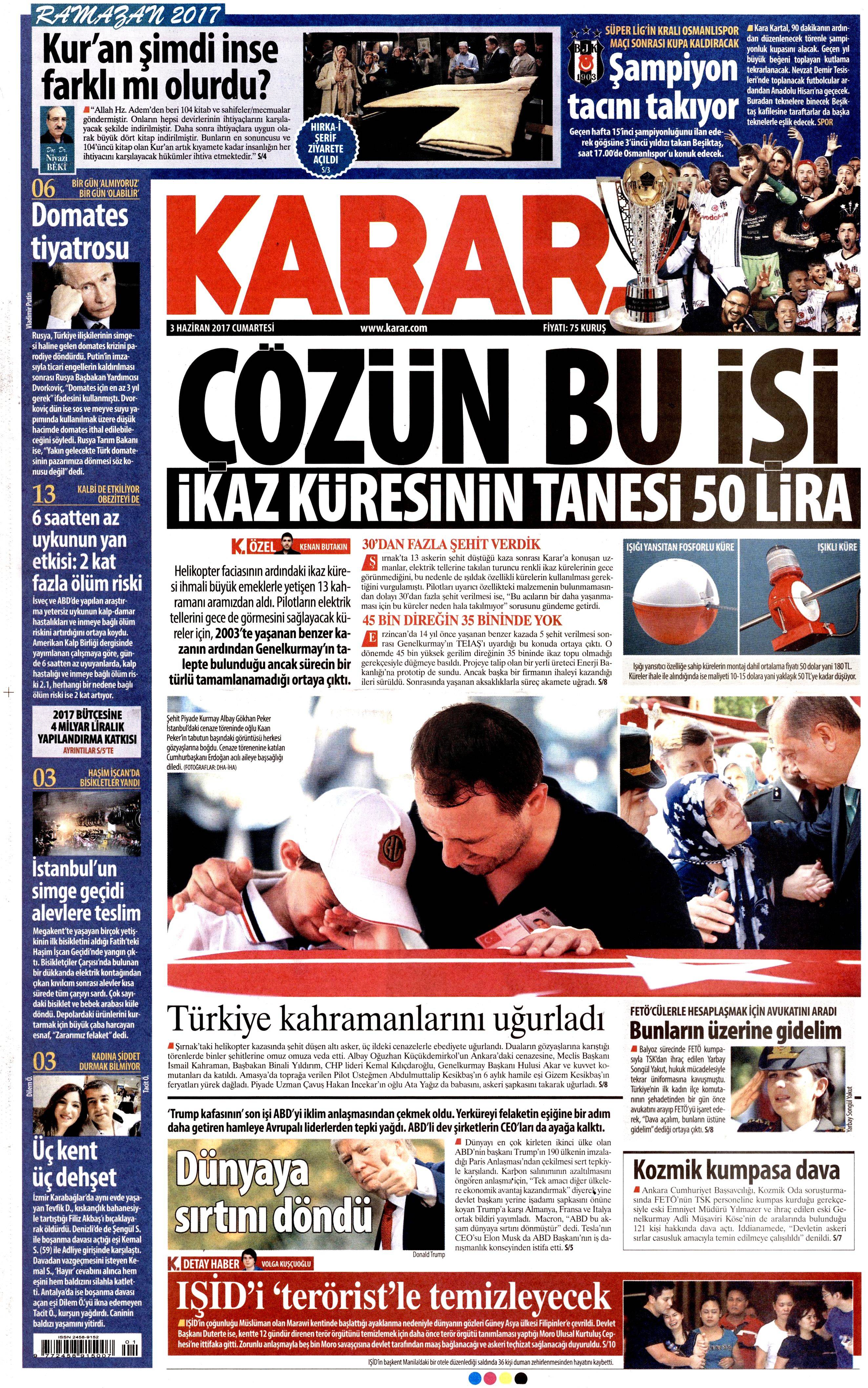 3 Haziran 2017 Cumartesi gazete manşetleri - 14