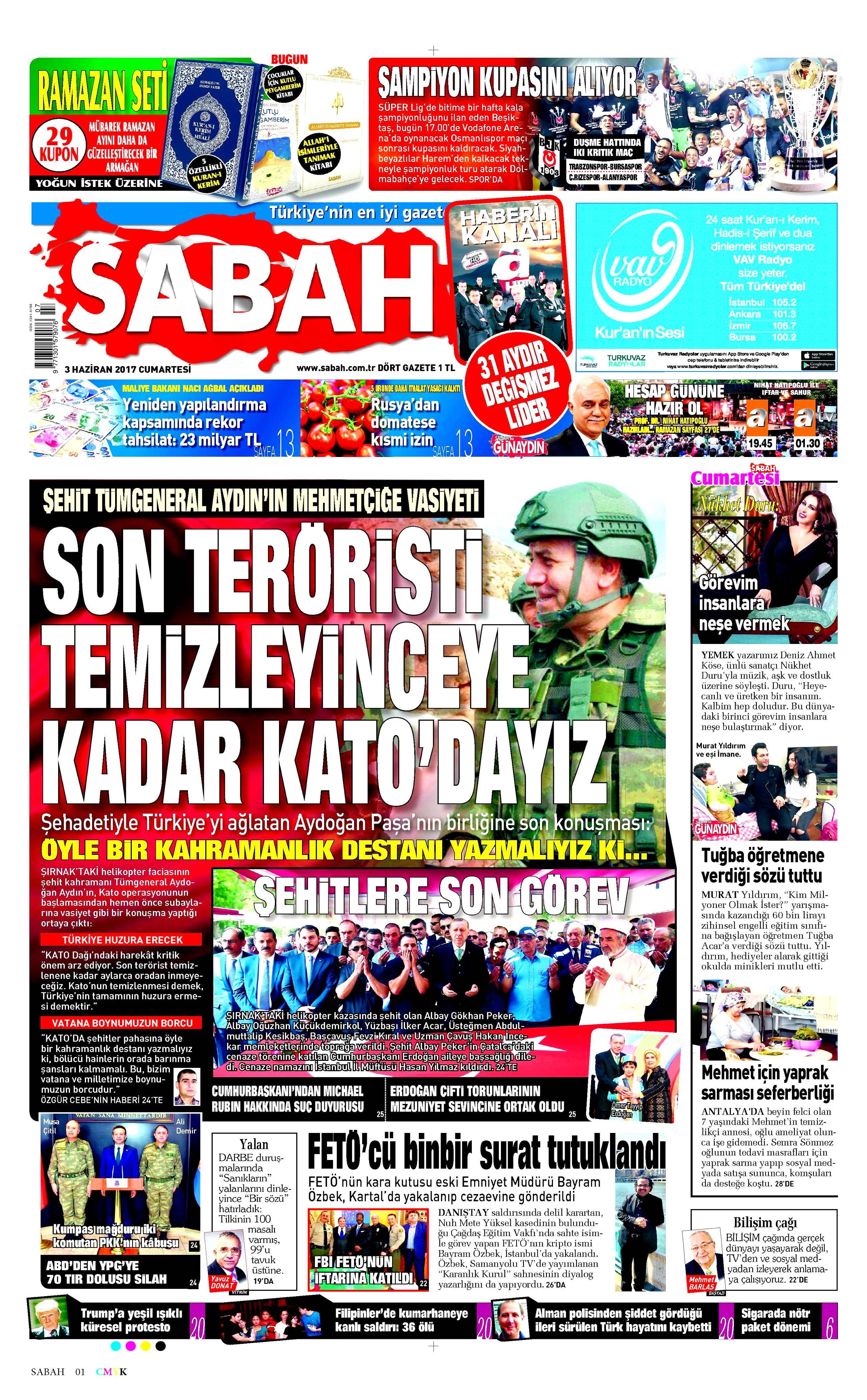 3 Haziran 2017 Cumartesi gazete manşetleri - 20