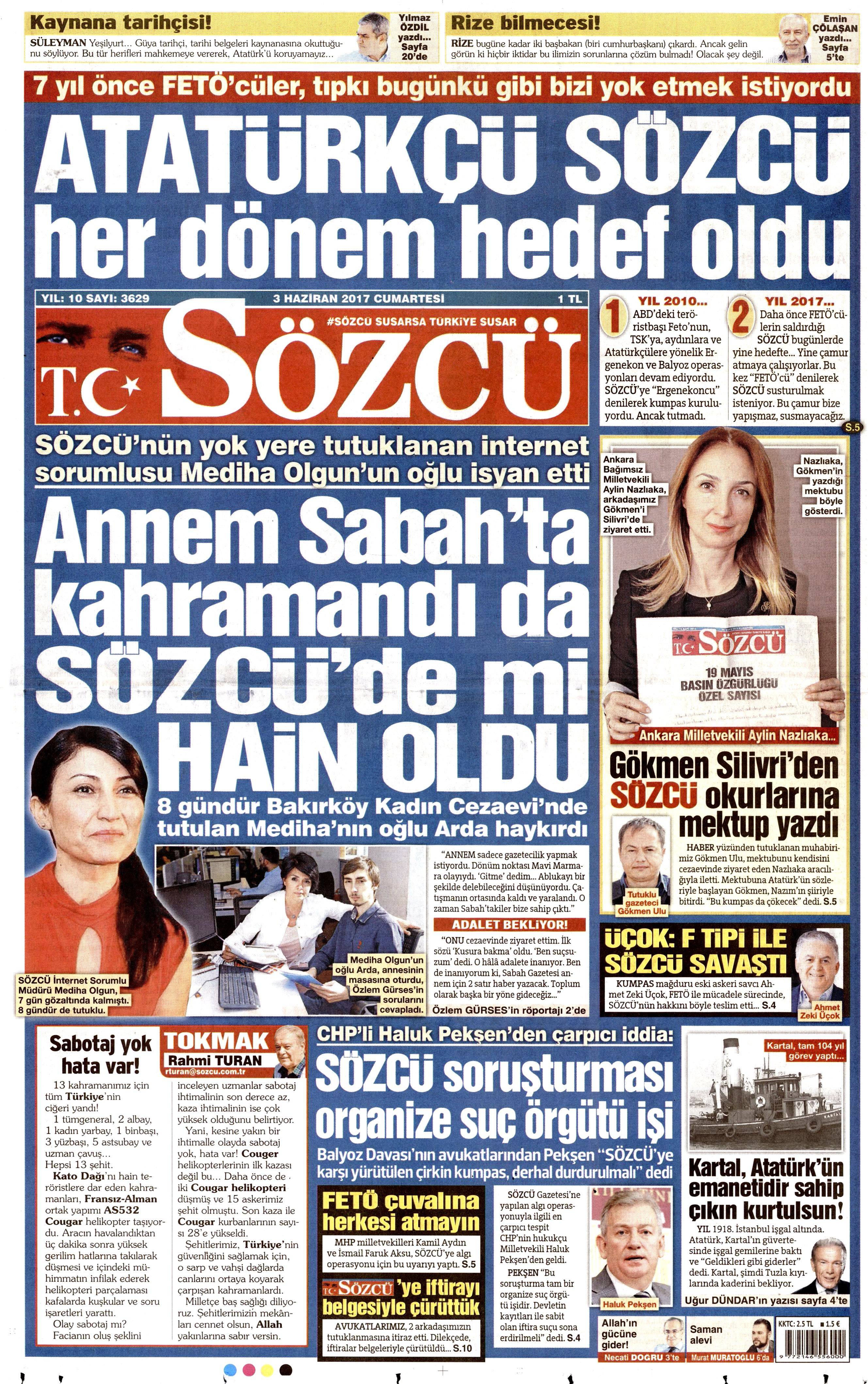 3 Haziran 2017 Cumartesi gazete manşetleri - 21