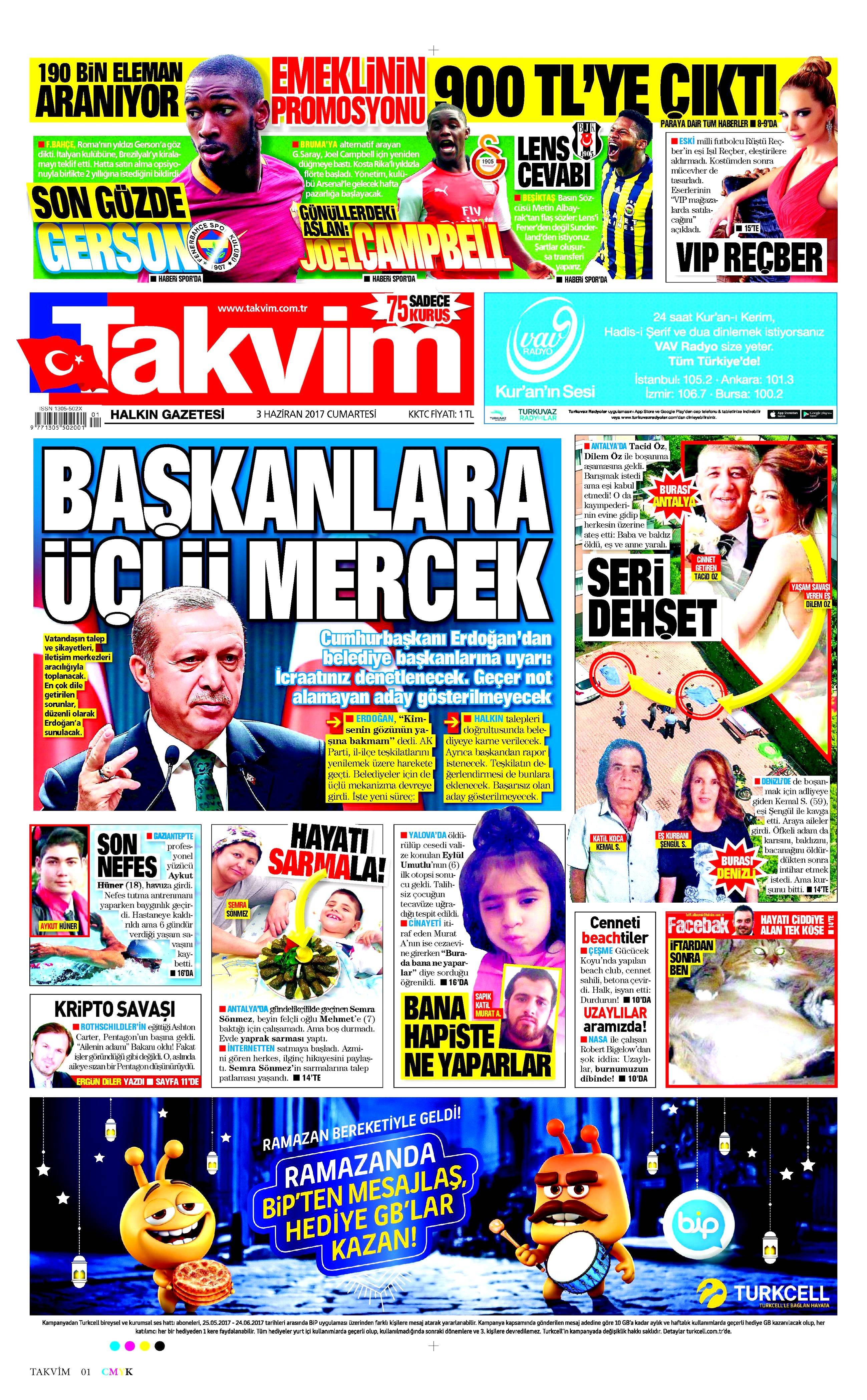 3 Haziran 2017 Cumartesi gazete manşetleri - 23