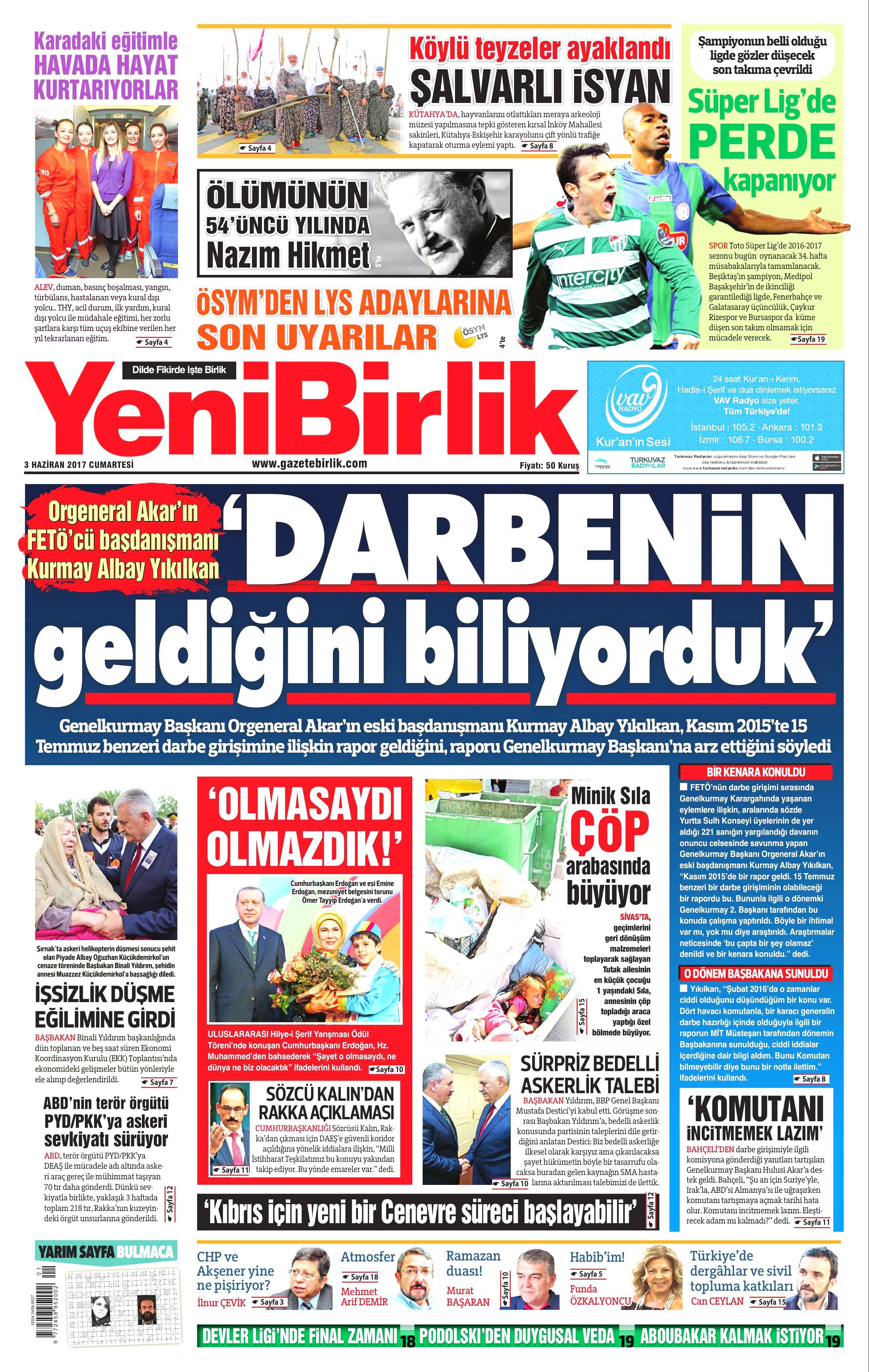 3 Haziran 2017 Cumartesi gazete manşetleri - 27