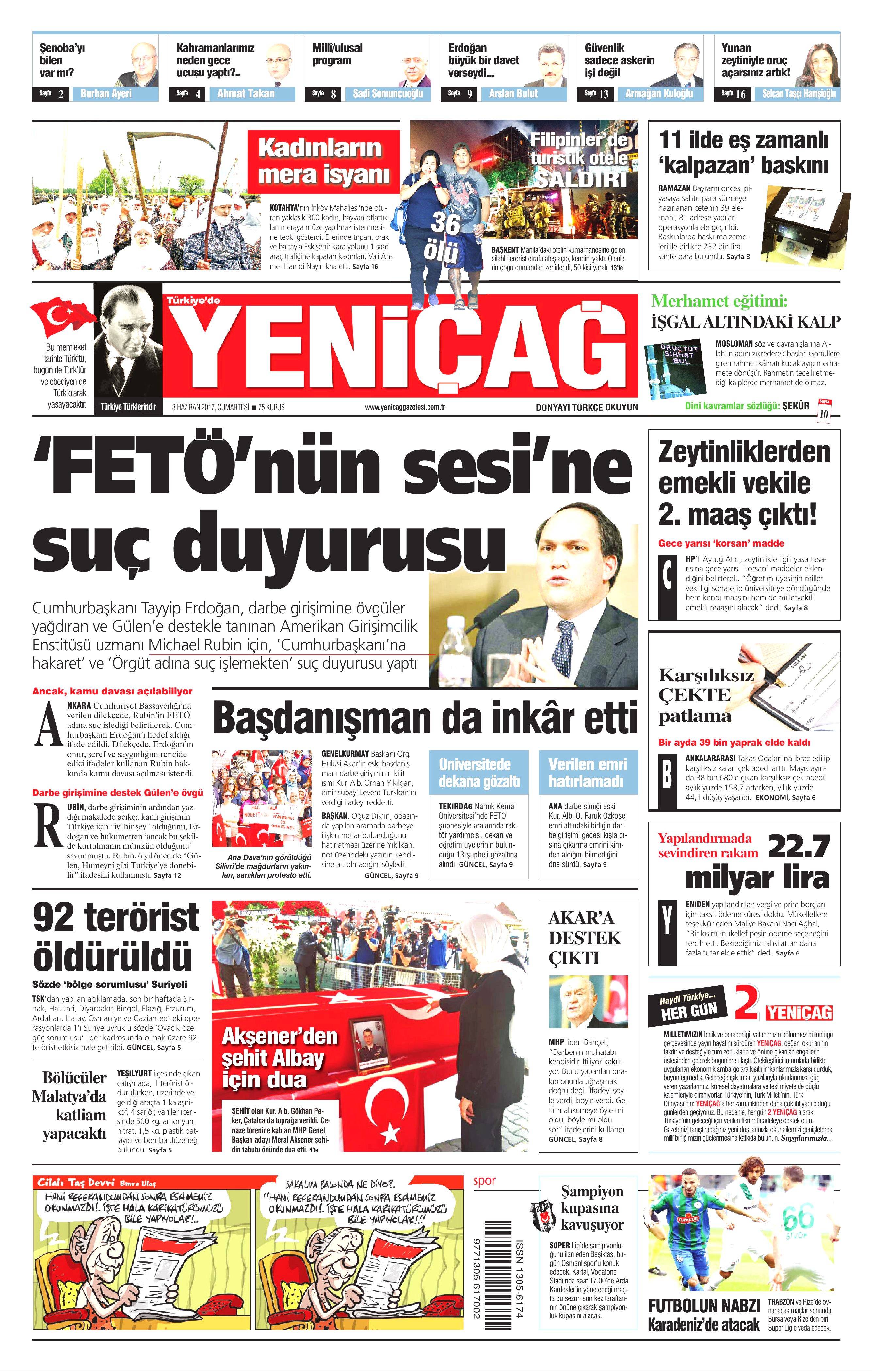 3 Haziran 2017 Cumartesi gazete manşetleri - 28