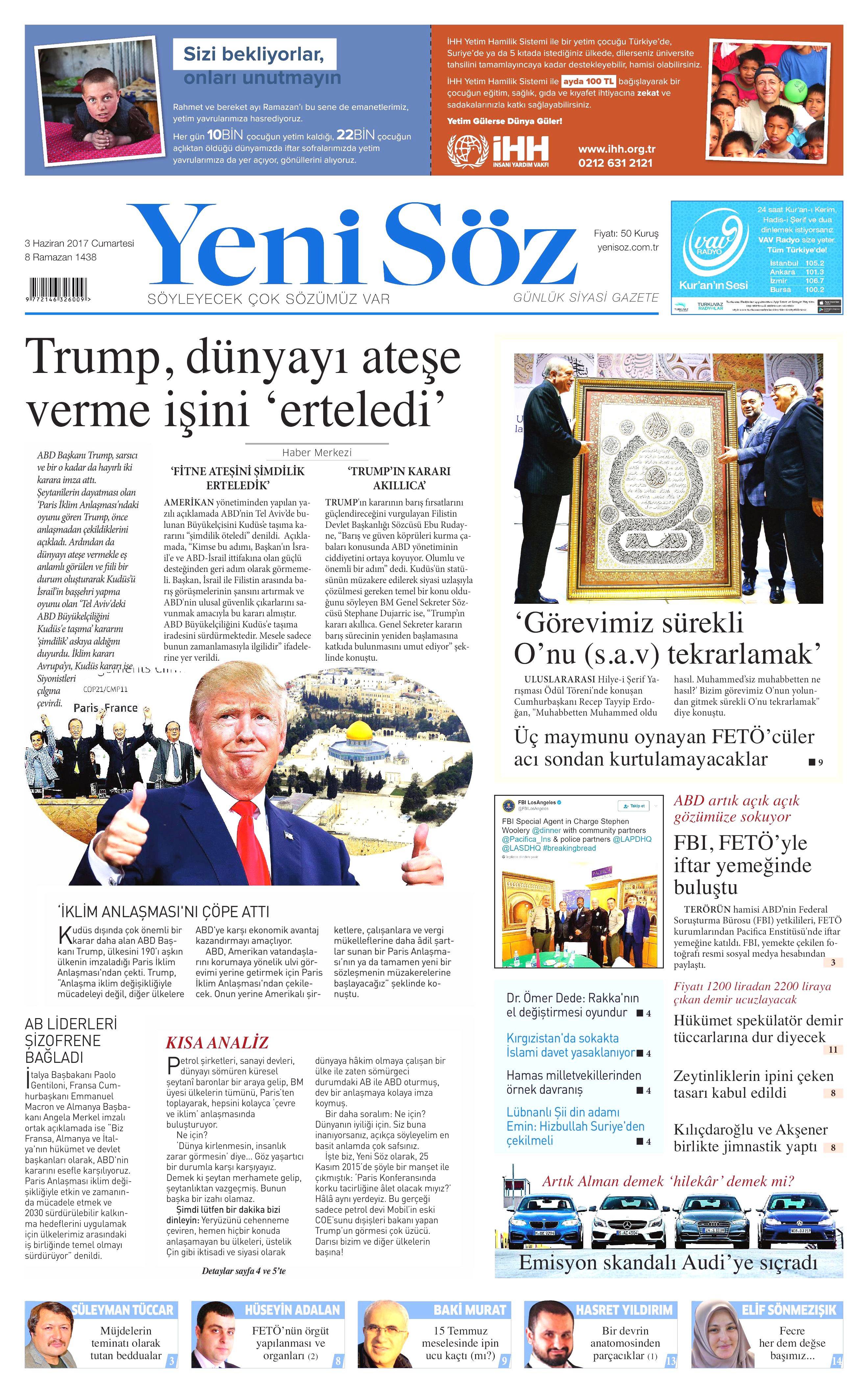 3 Haziran 2017 Cumartesi gazete manşetleri - 30