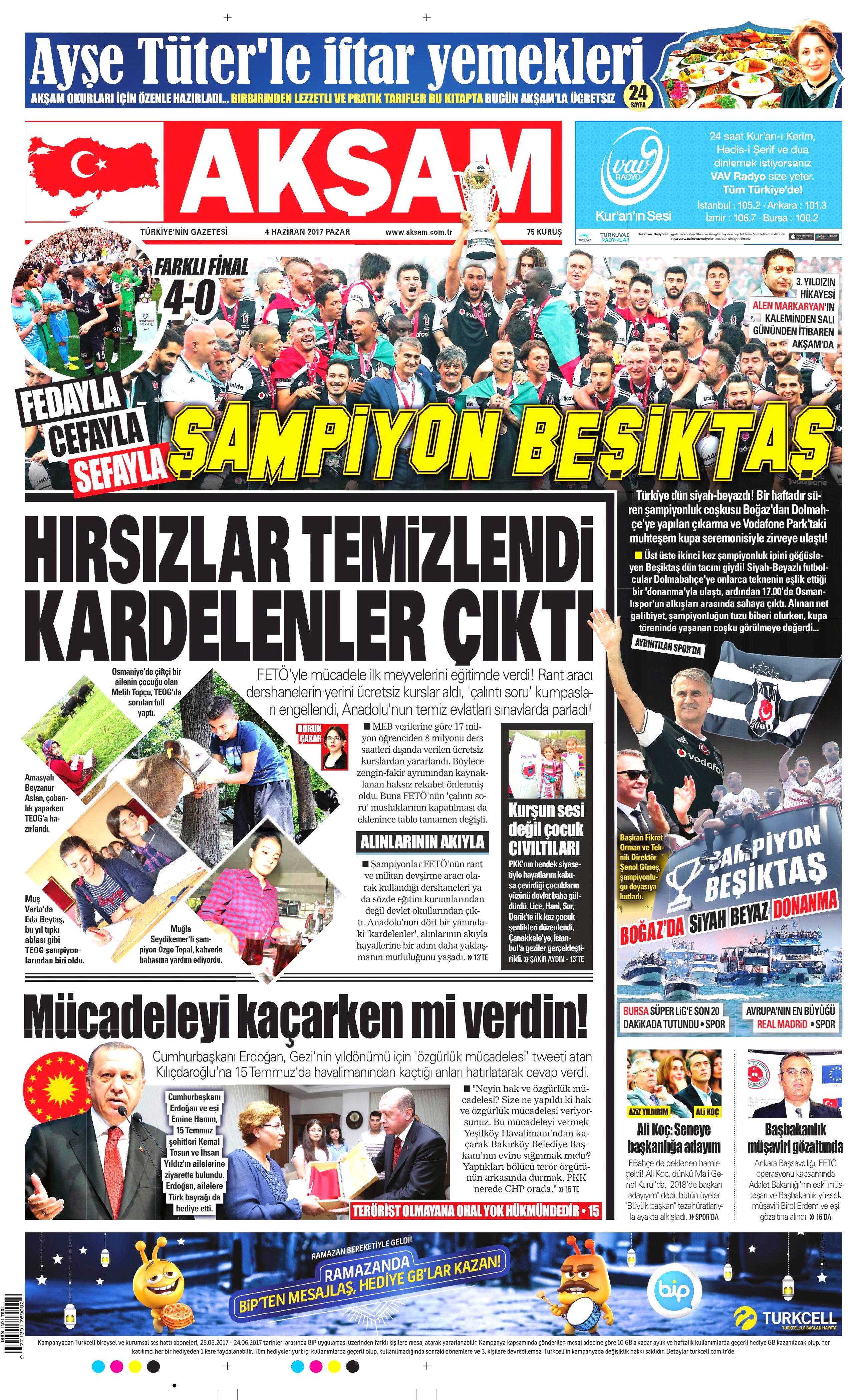 4 Haziran 2017 Pazar gazete manşetleri - 1