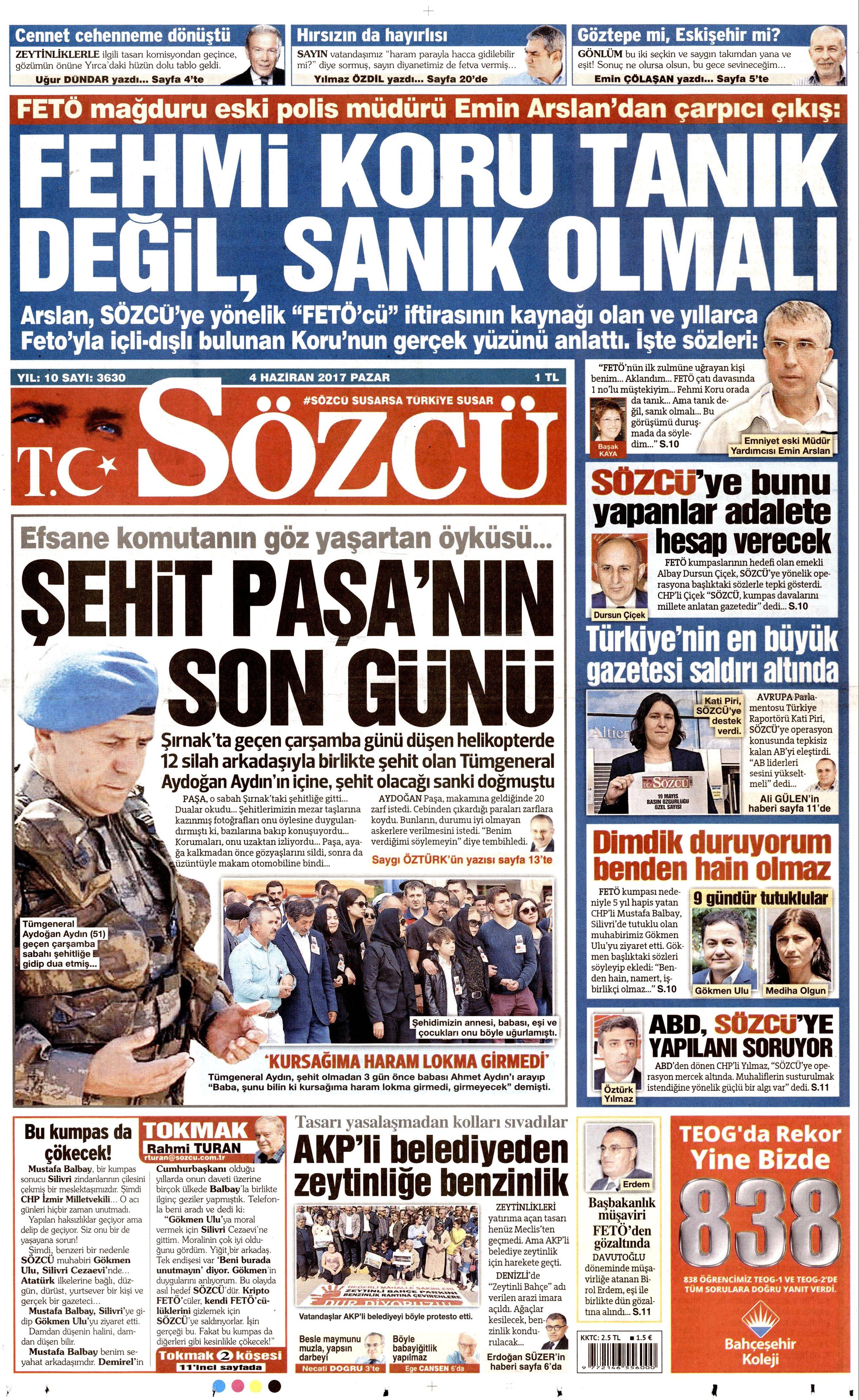 4 Haziran 2017 Pazar gazete manşetleri - 20