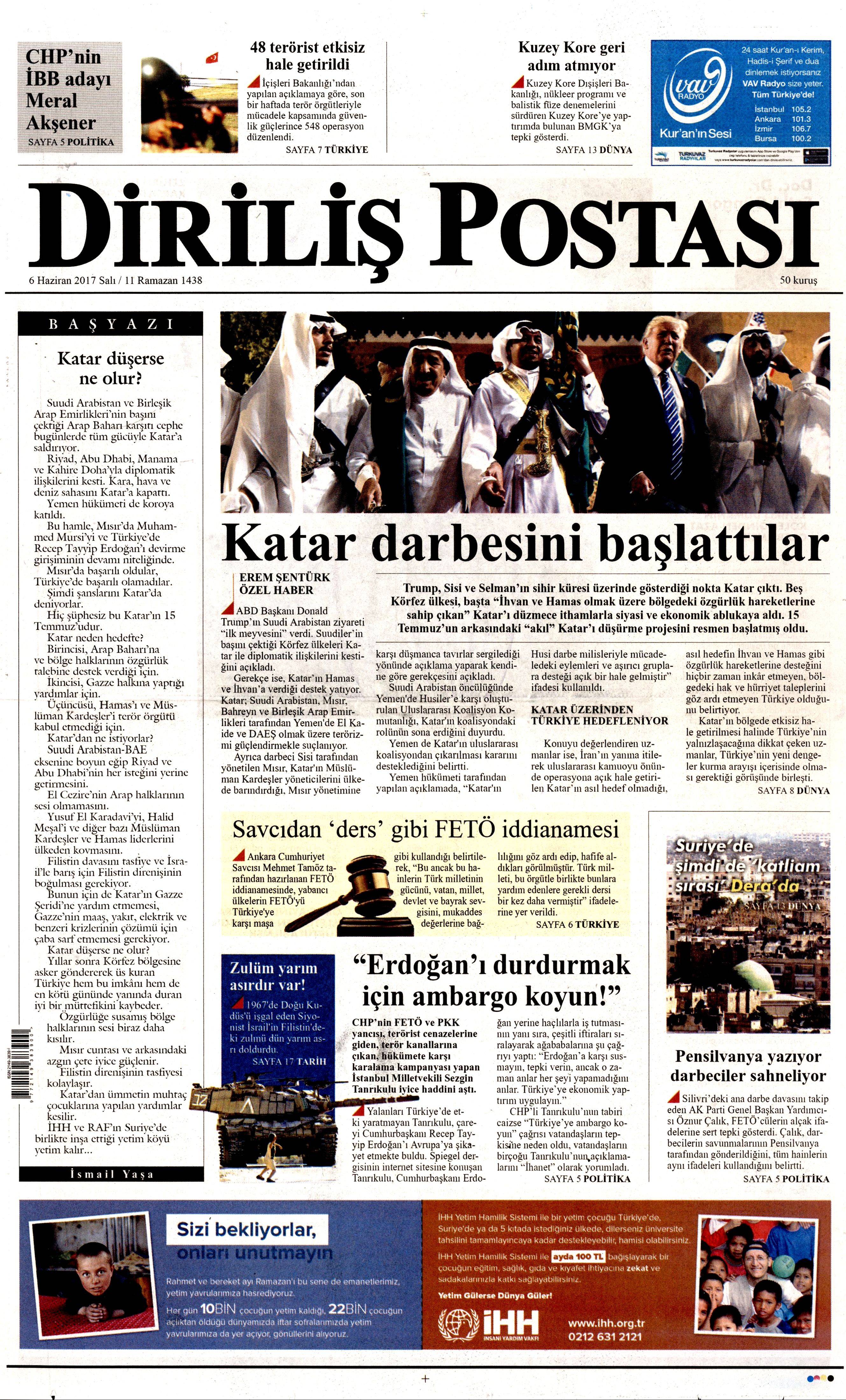 6 Haziran 2017 Salı gazete manşetleri - 6