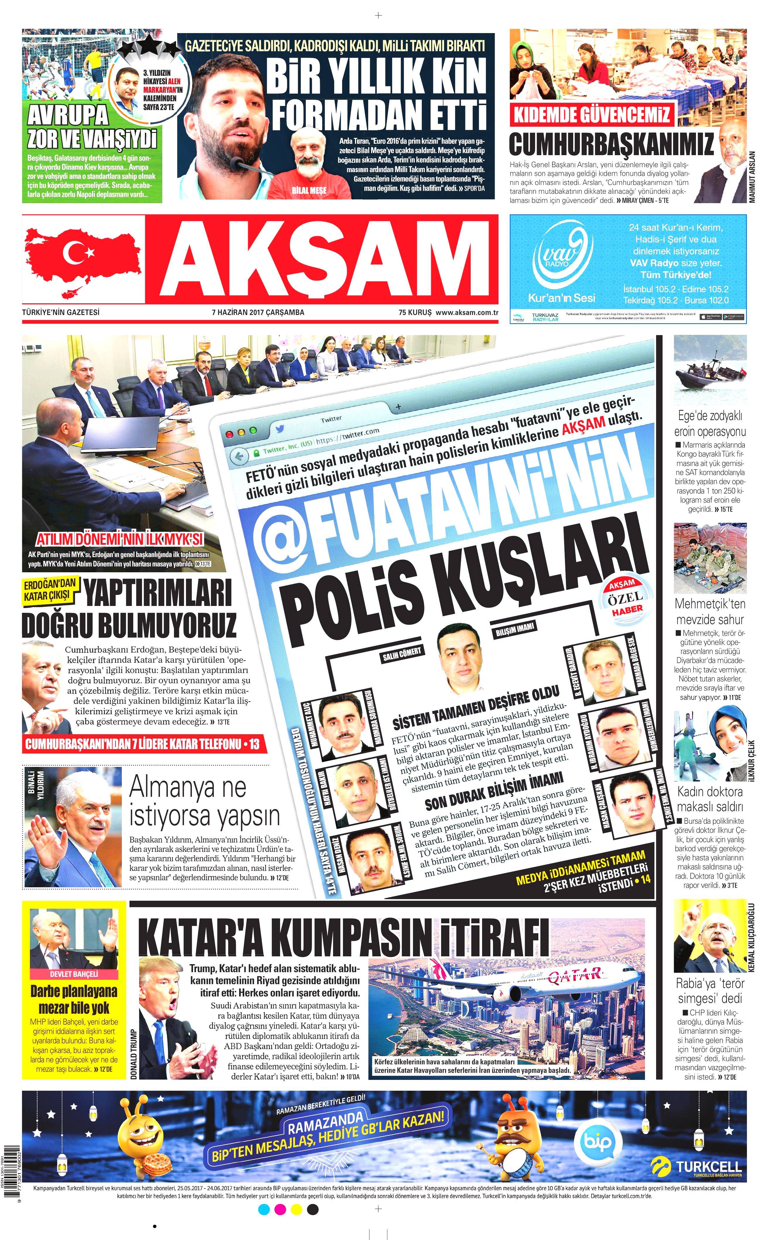 7 Haziran 2017 Çarşamba gazete manşetleri - 1