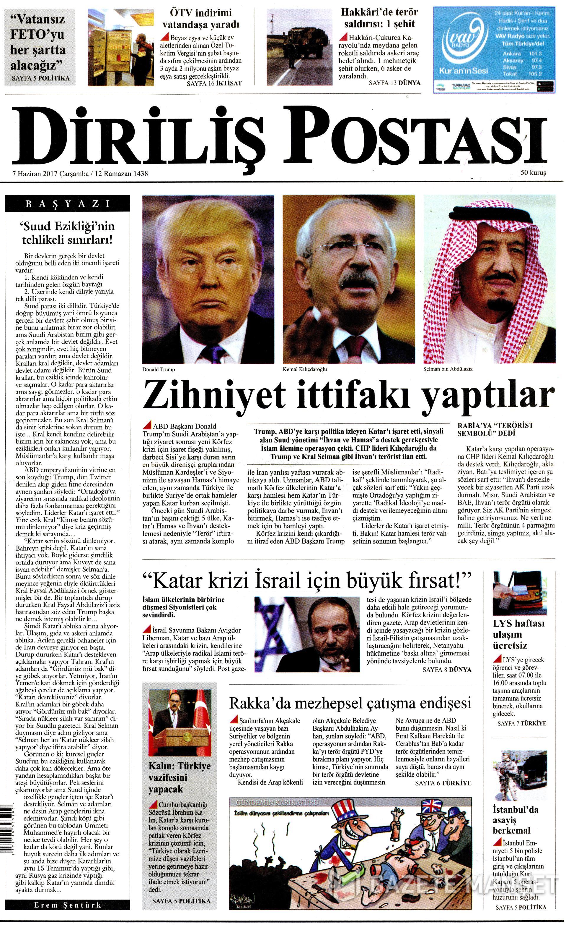 7 Haziran 2017 Çarşamba gazete manşetleri - 6