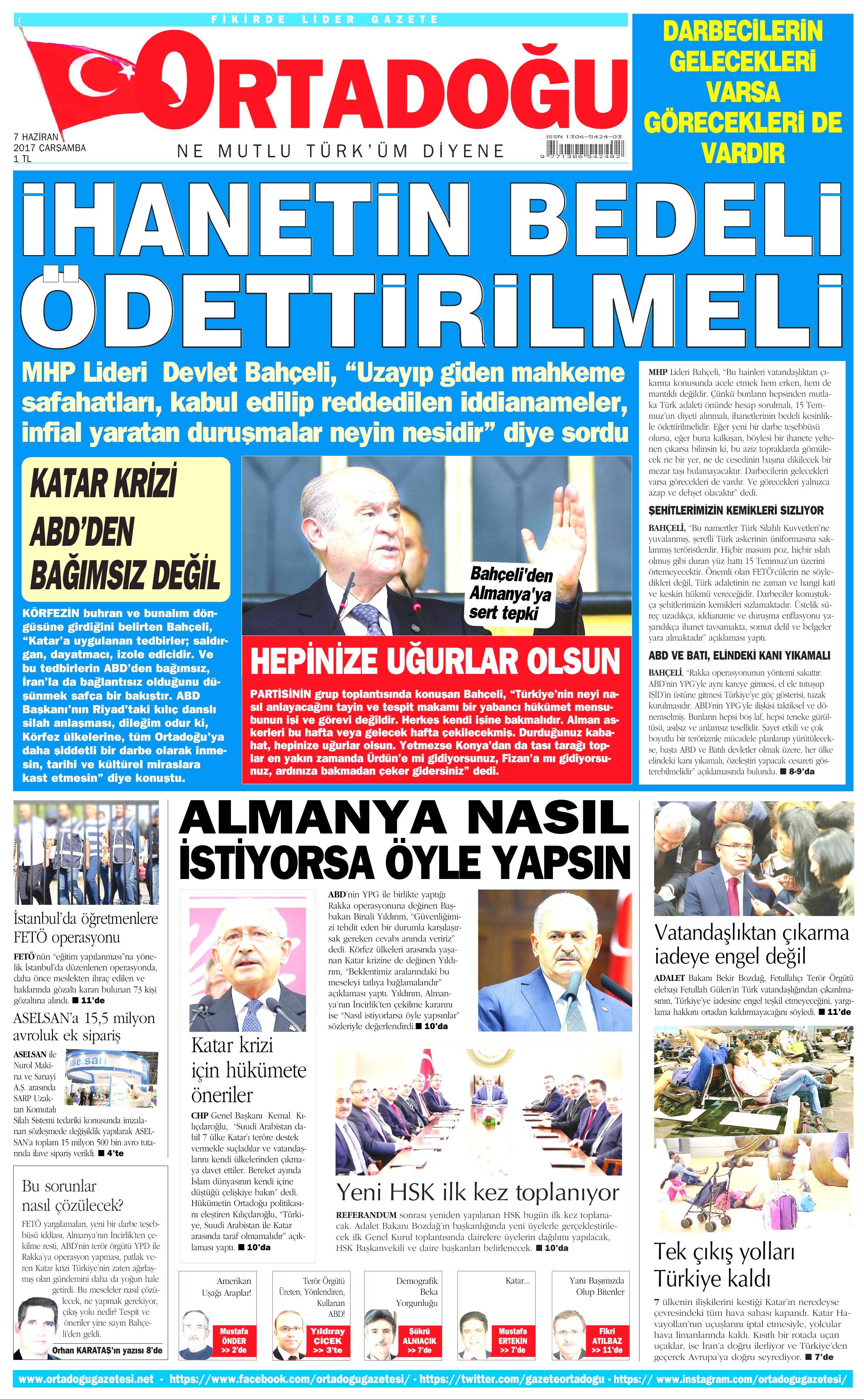 7 Haziran 2017 Çarşamba gazete manşetleri - 20