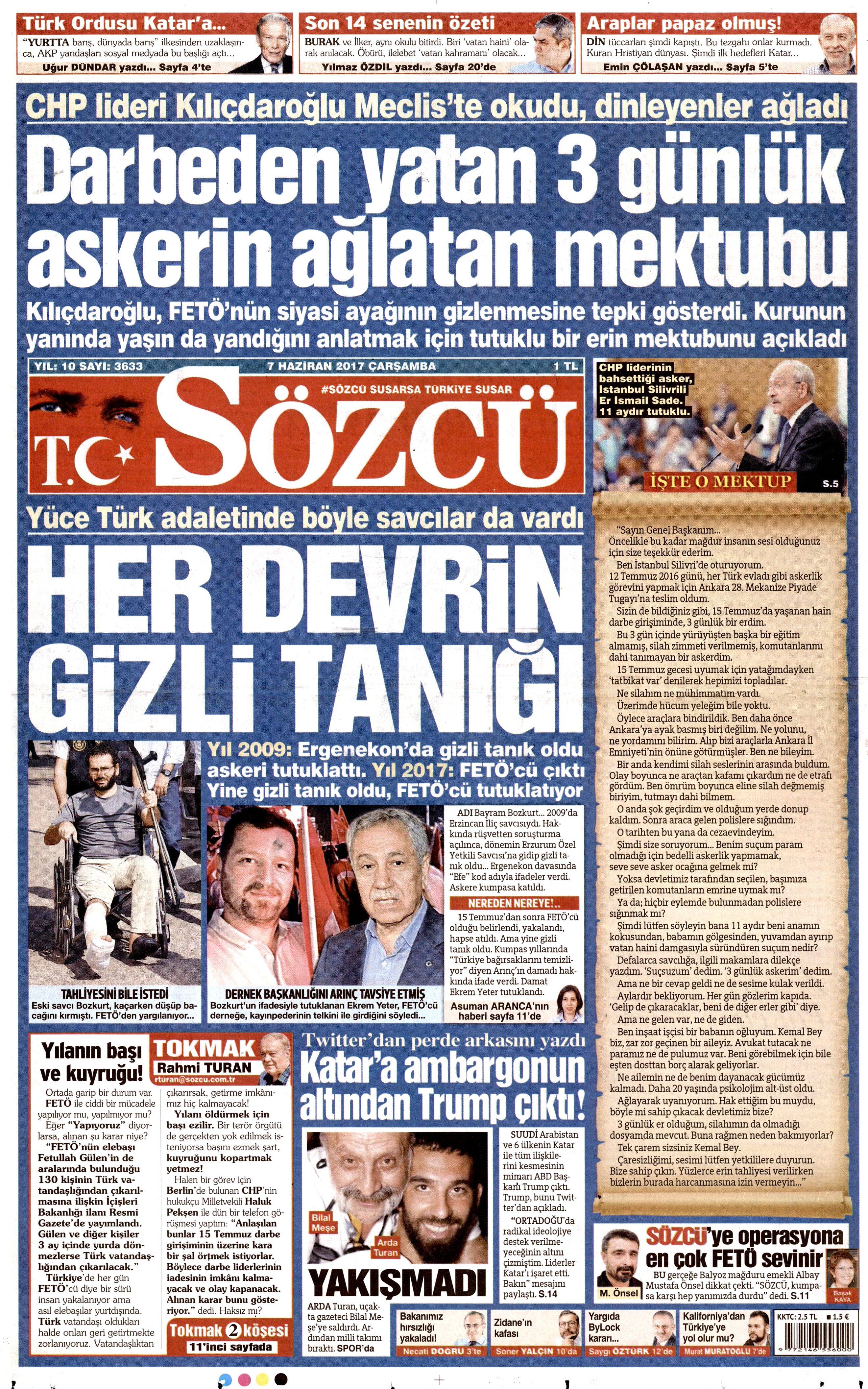 7 Haziran 2017 Çarşamba gazete manşetleri - 23