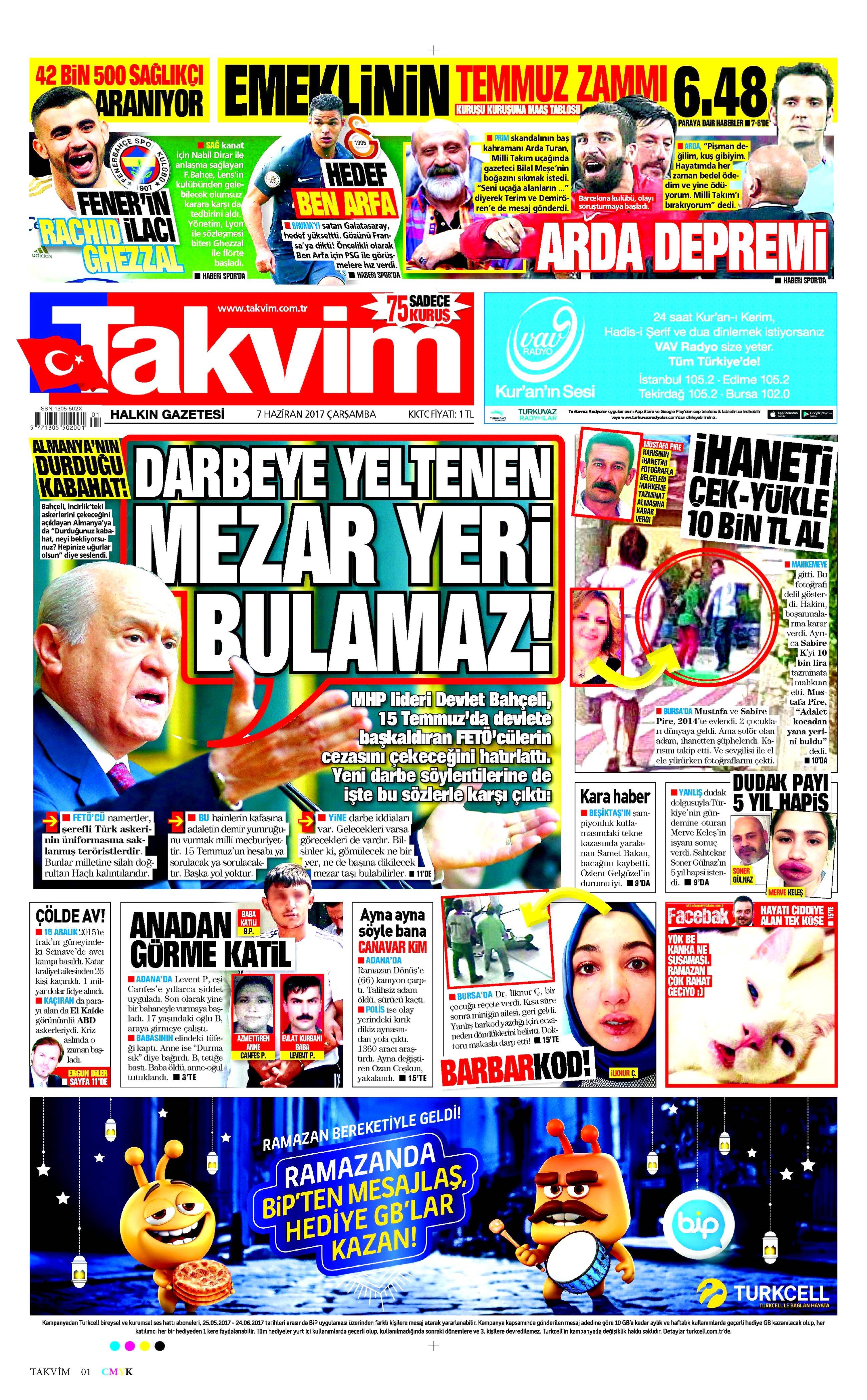 7 Haziran 2017 Çarşamba gazete manşetleri - 25