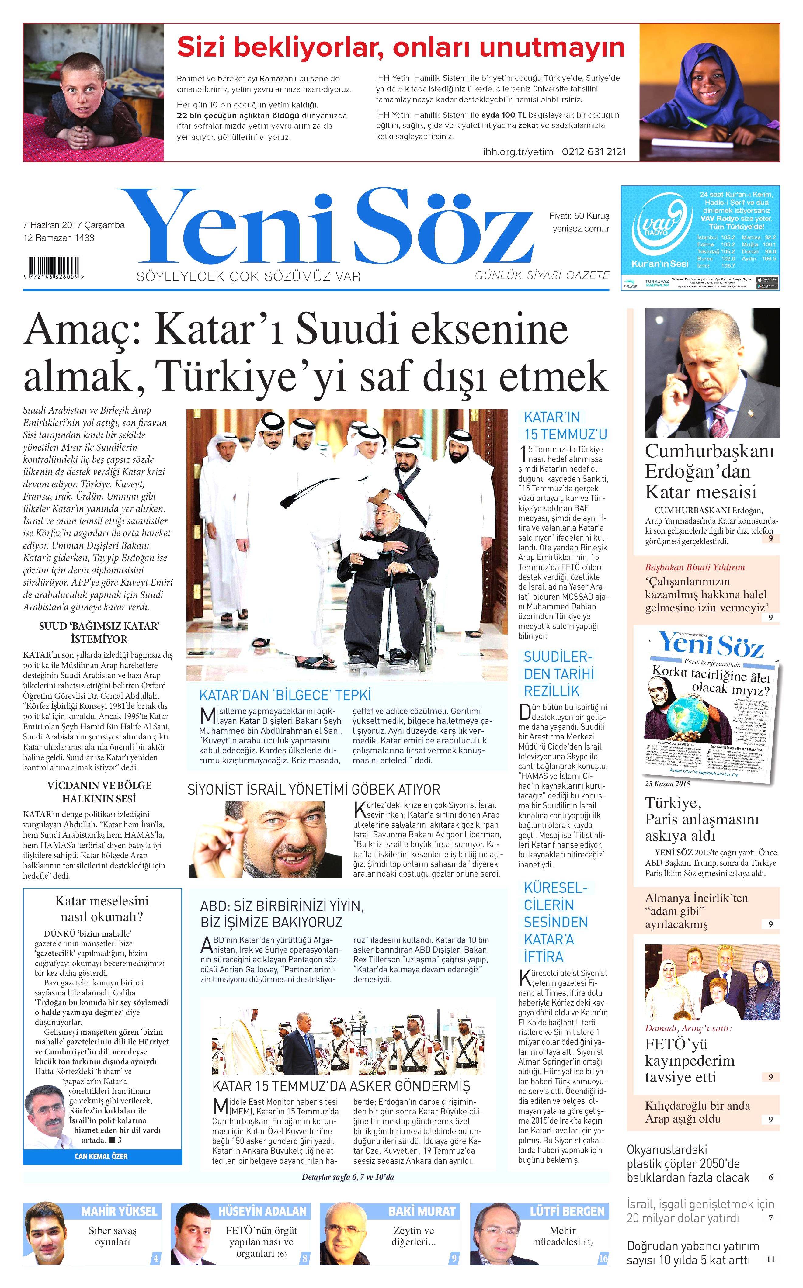 7 Haziran 2017 Çarşamba gazete manşetleri - 32