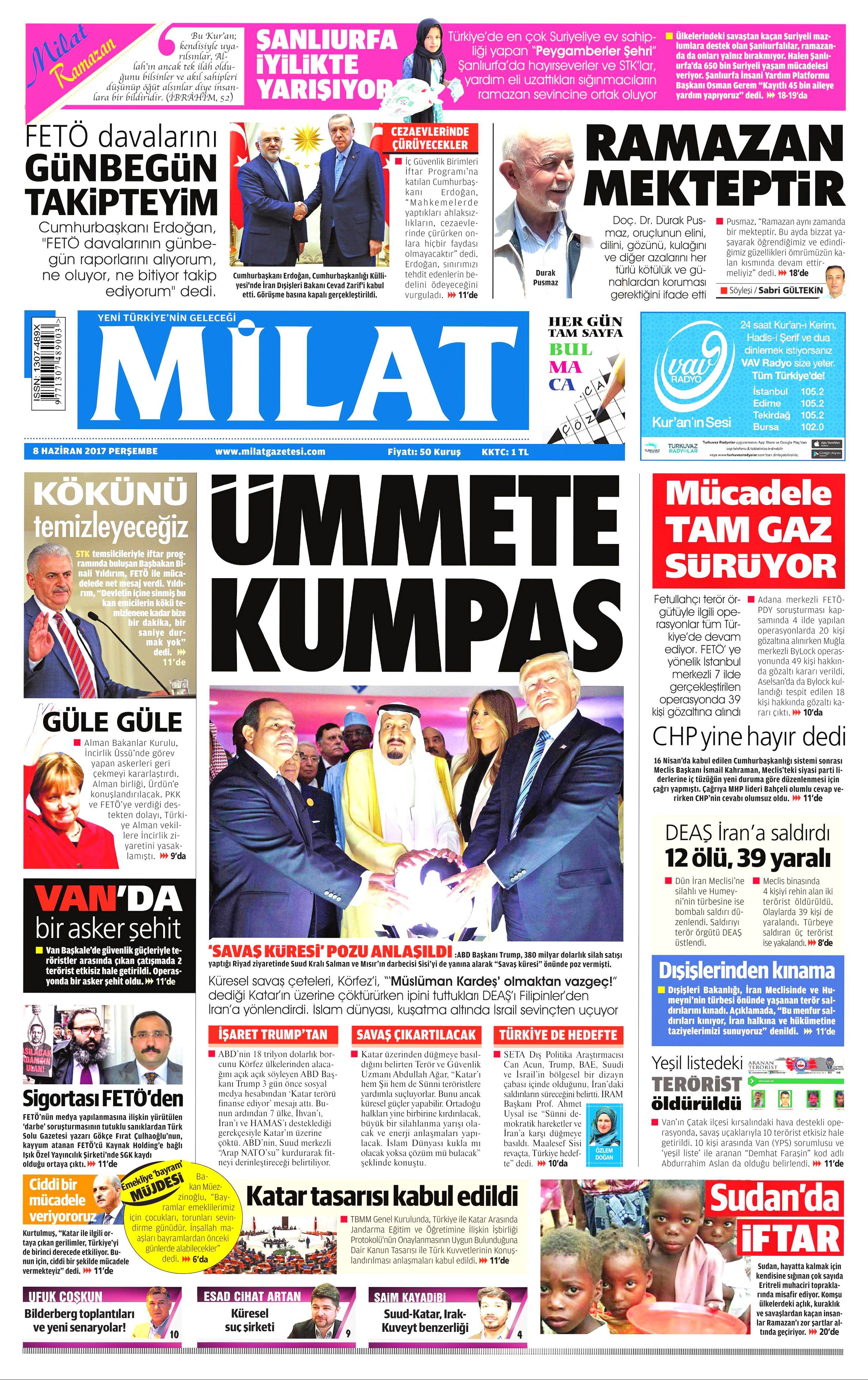 8 Haziran 2017 Perşembe gazete manşetleri - 13
