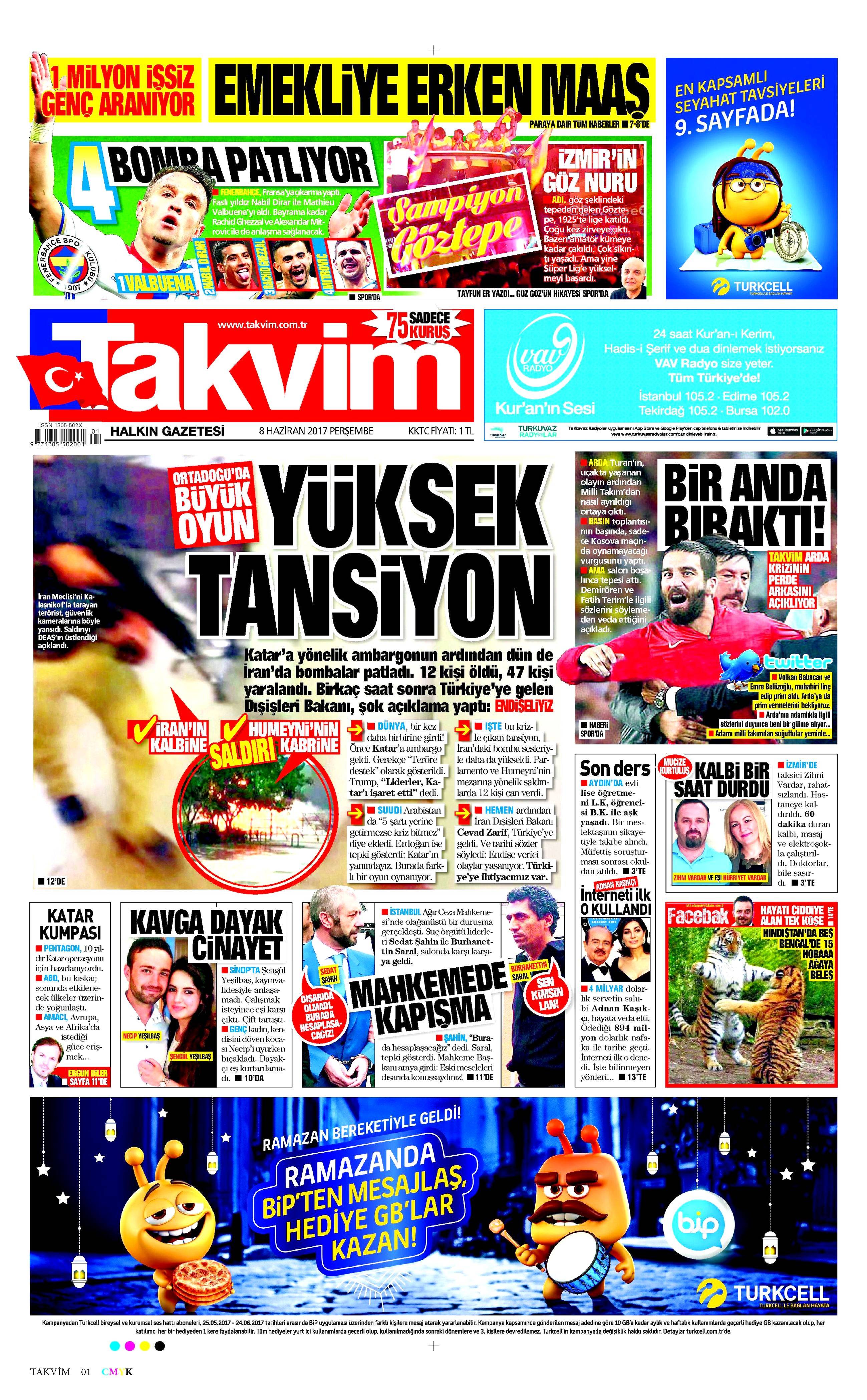 8 Haziran 2017 Perşembe gazete manşetleri - 17