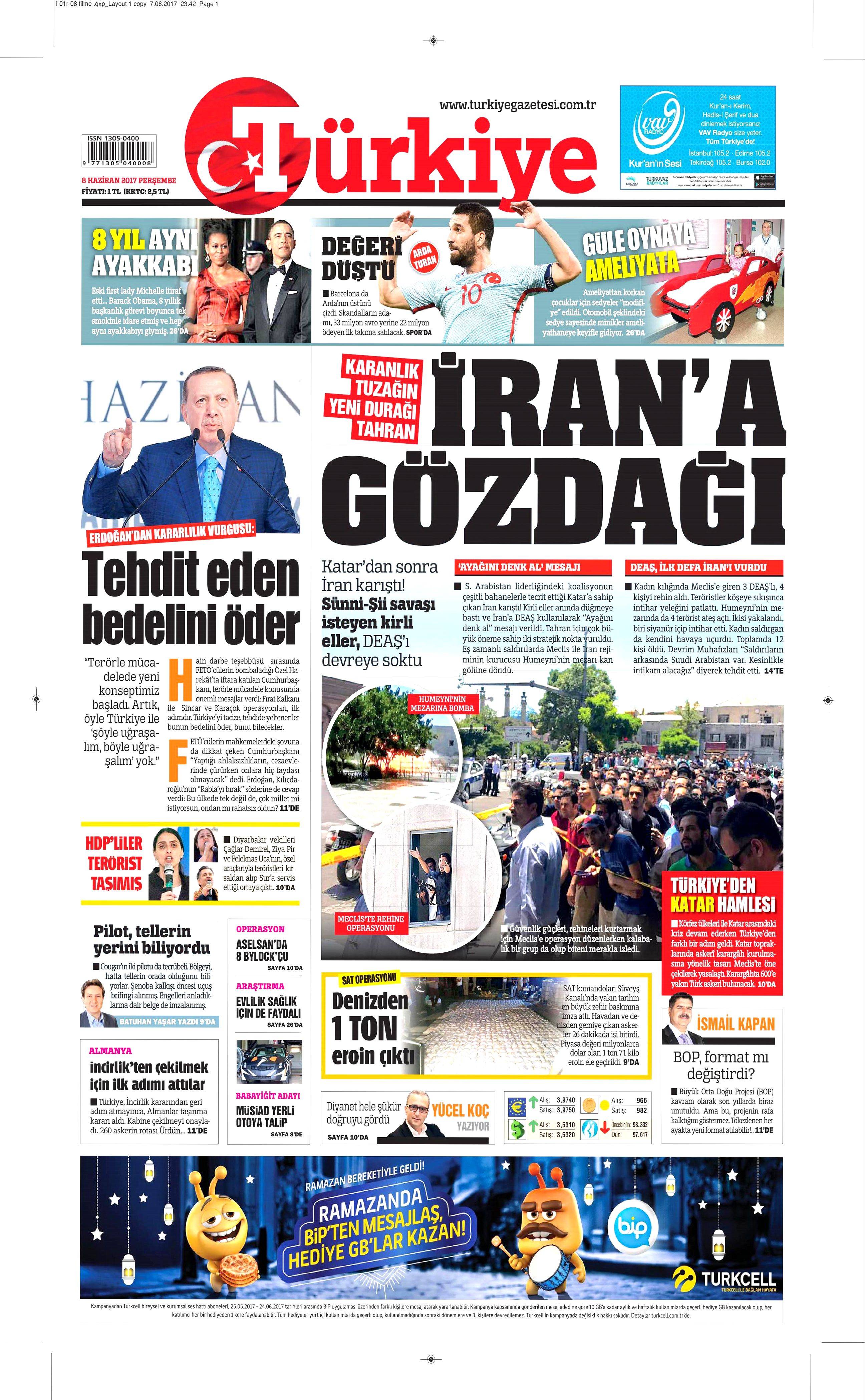 8 Haziran 2017 Perşembe gazete manşetleri - 18