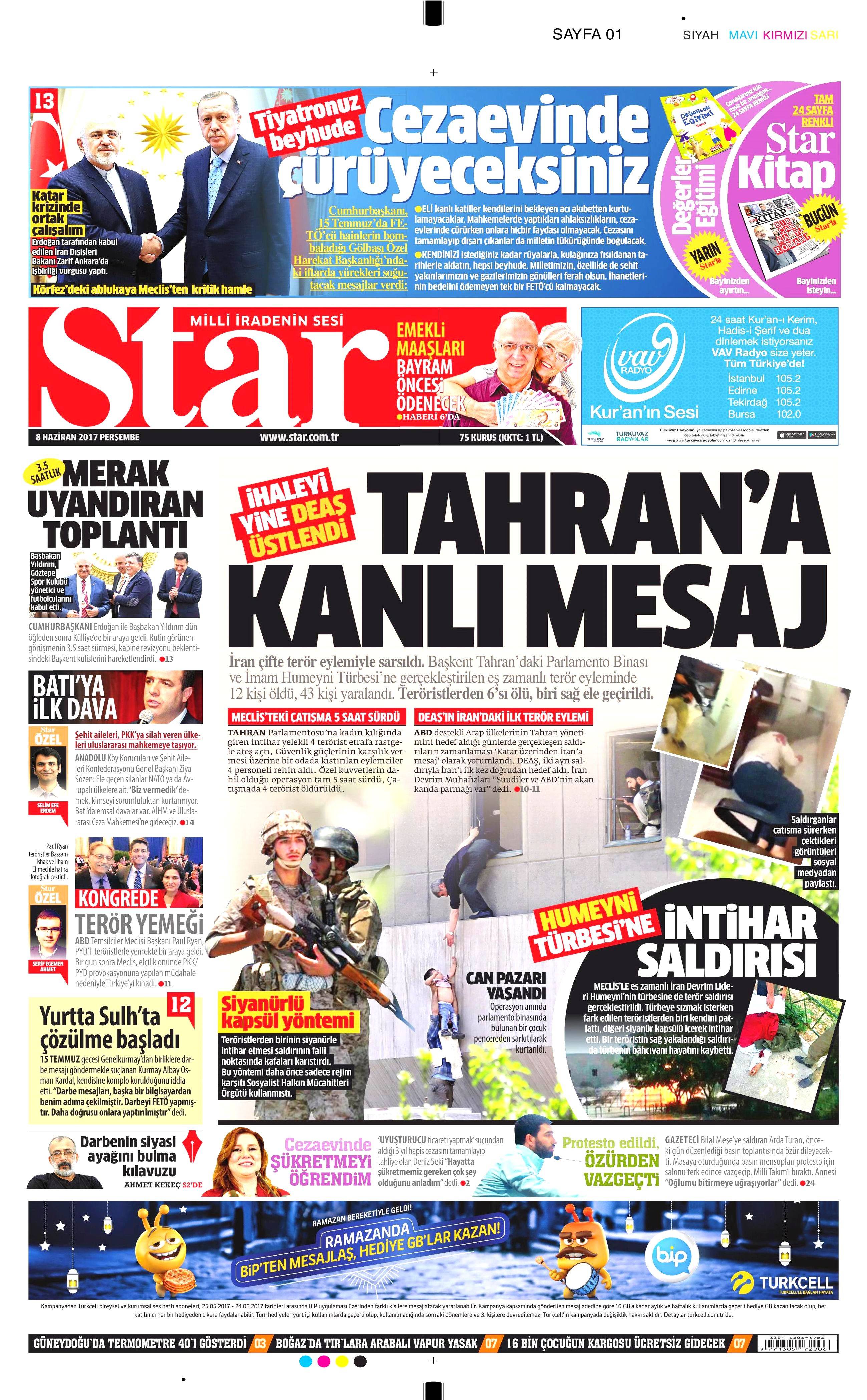 8 Haziran 2017 Perşembe gazete manşetleri - 20
