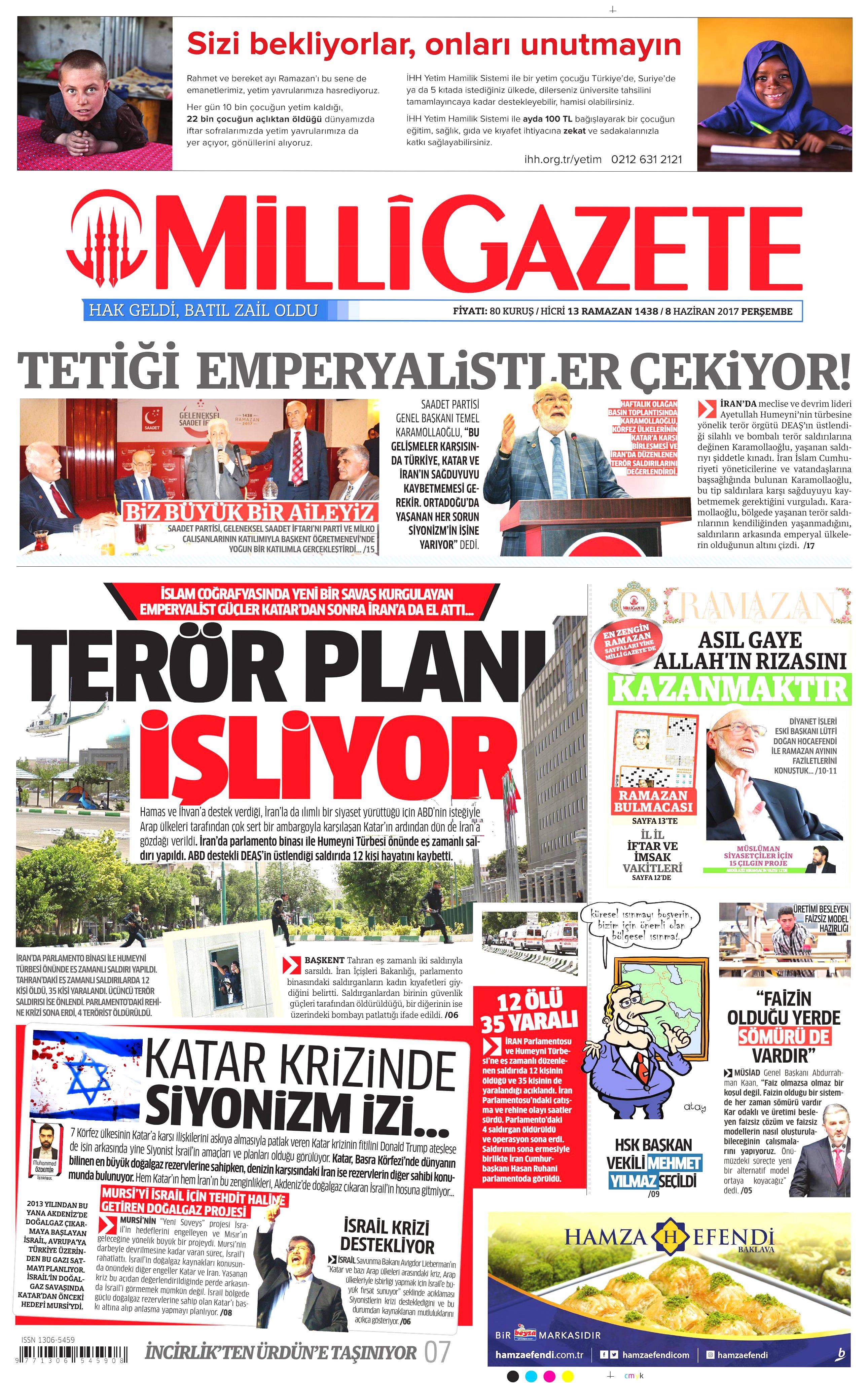 8 Haziran 2017 Perşembe gazete manşetleri - 14