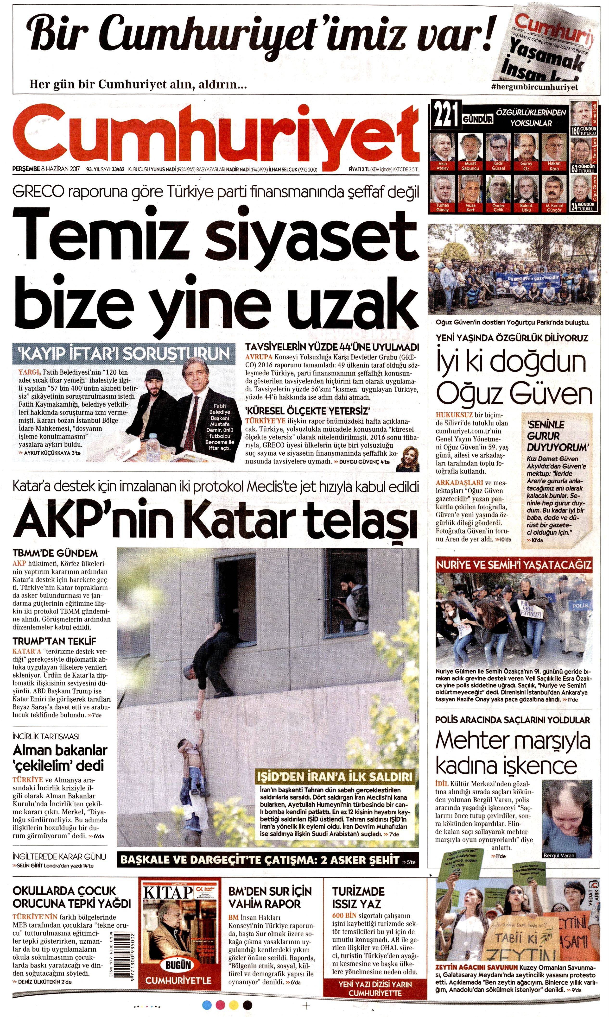 8 Haziran 2017 Perşembe gazete manşetleri - 5