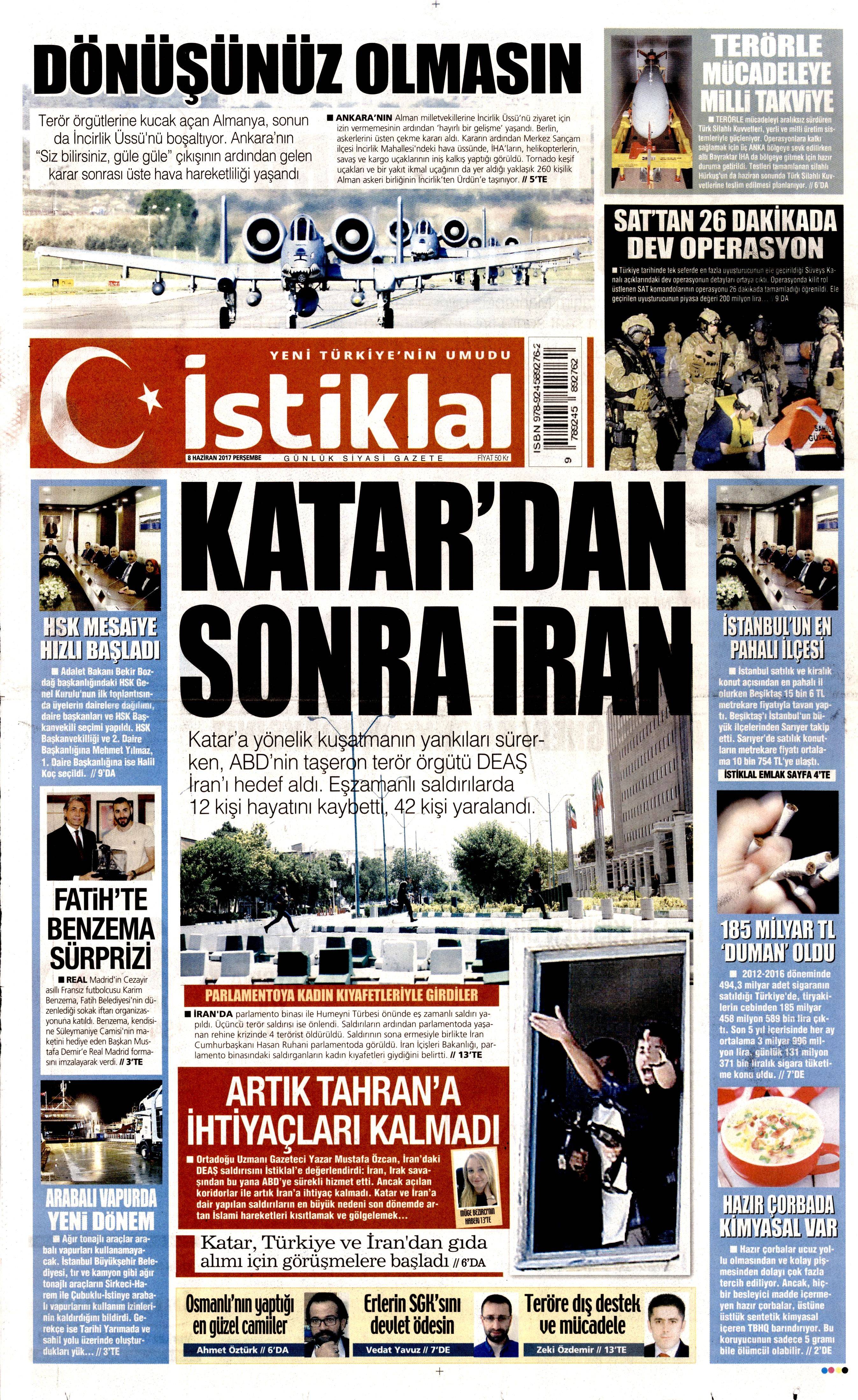 8 Haziran 2017 Perşembe gazete manşetleri - 11