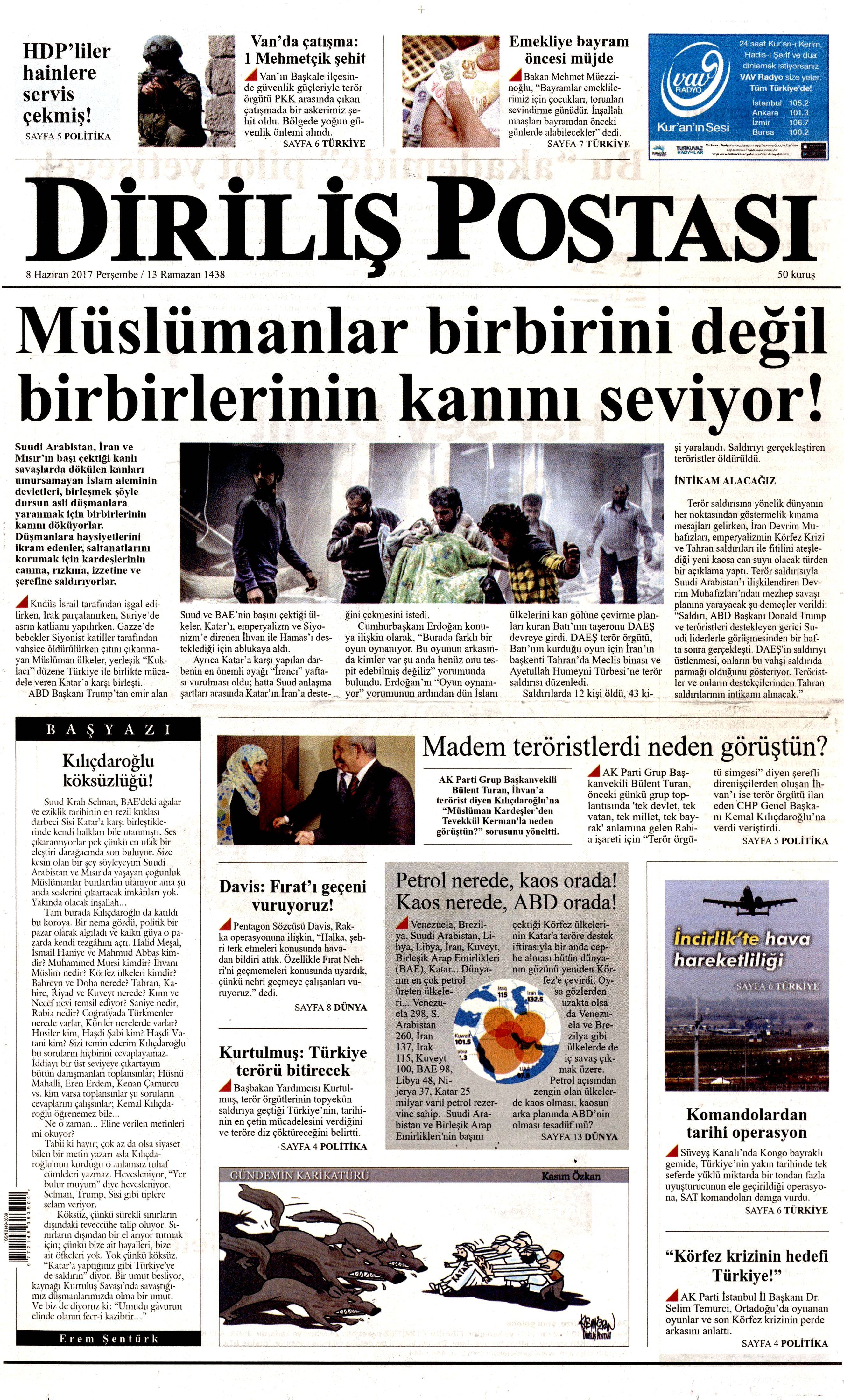 8 Haziran 2017 Perşembe gazete manşetleri - 6