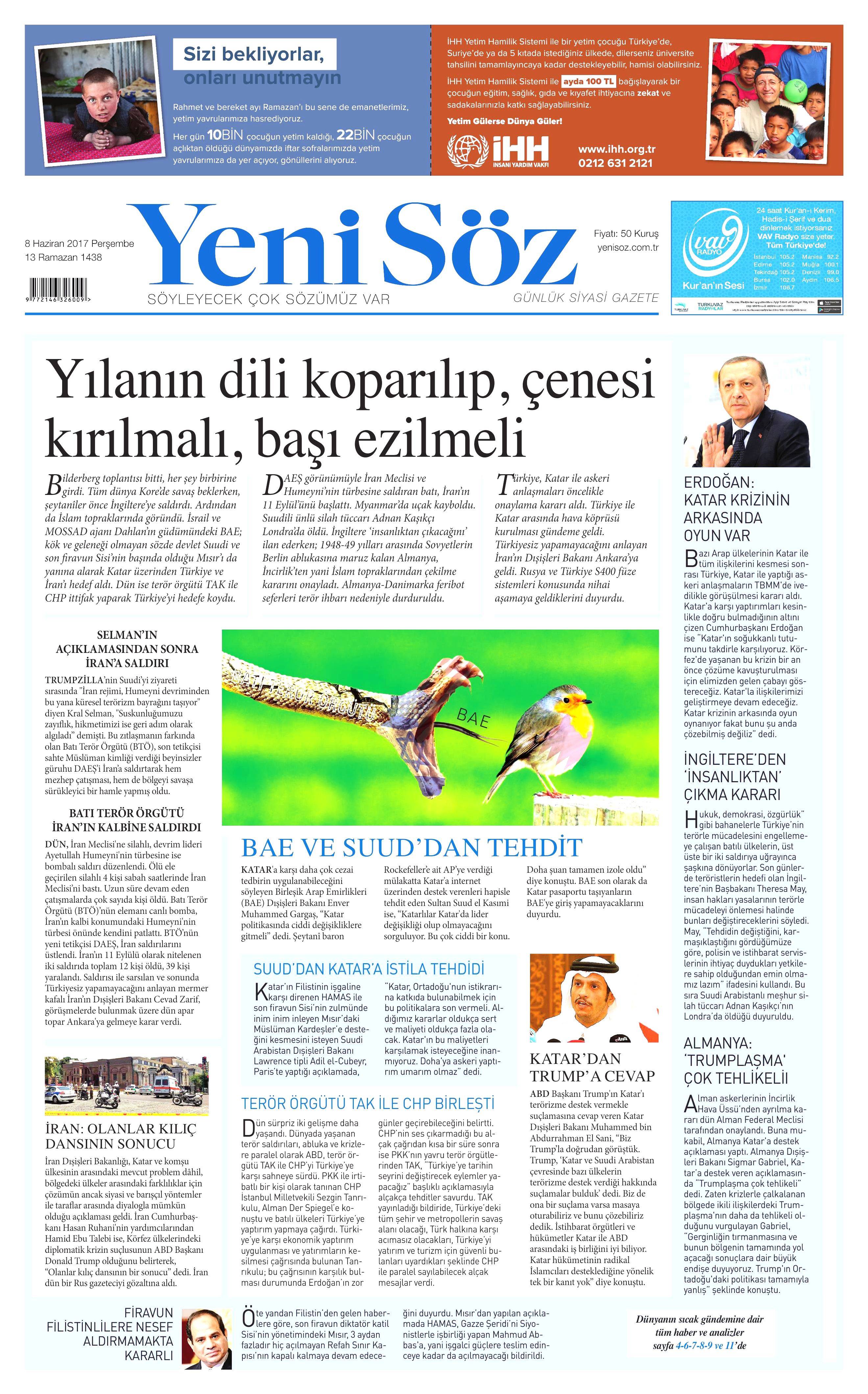 8 Haziran 2017 Perşembe gazete manşetleri - 24