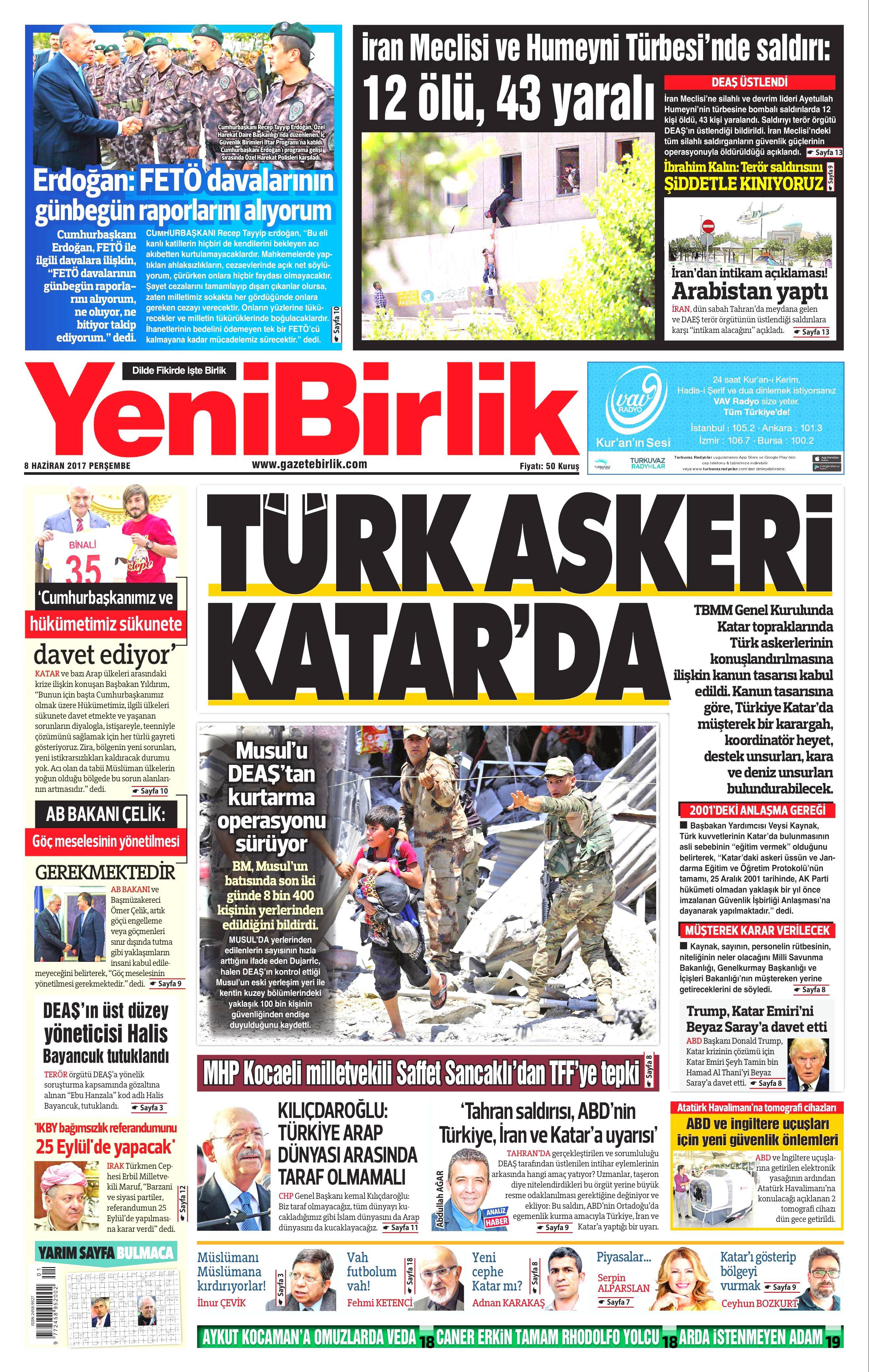 8 Haziran 2017 Perşembe gazete manşetleri - 29