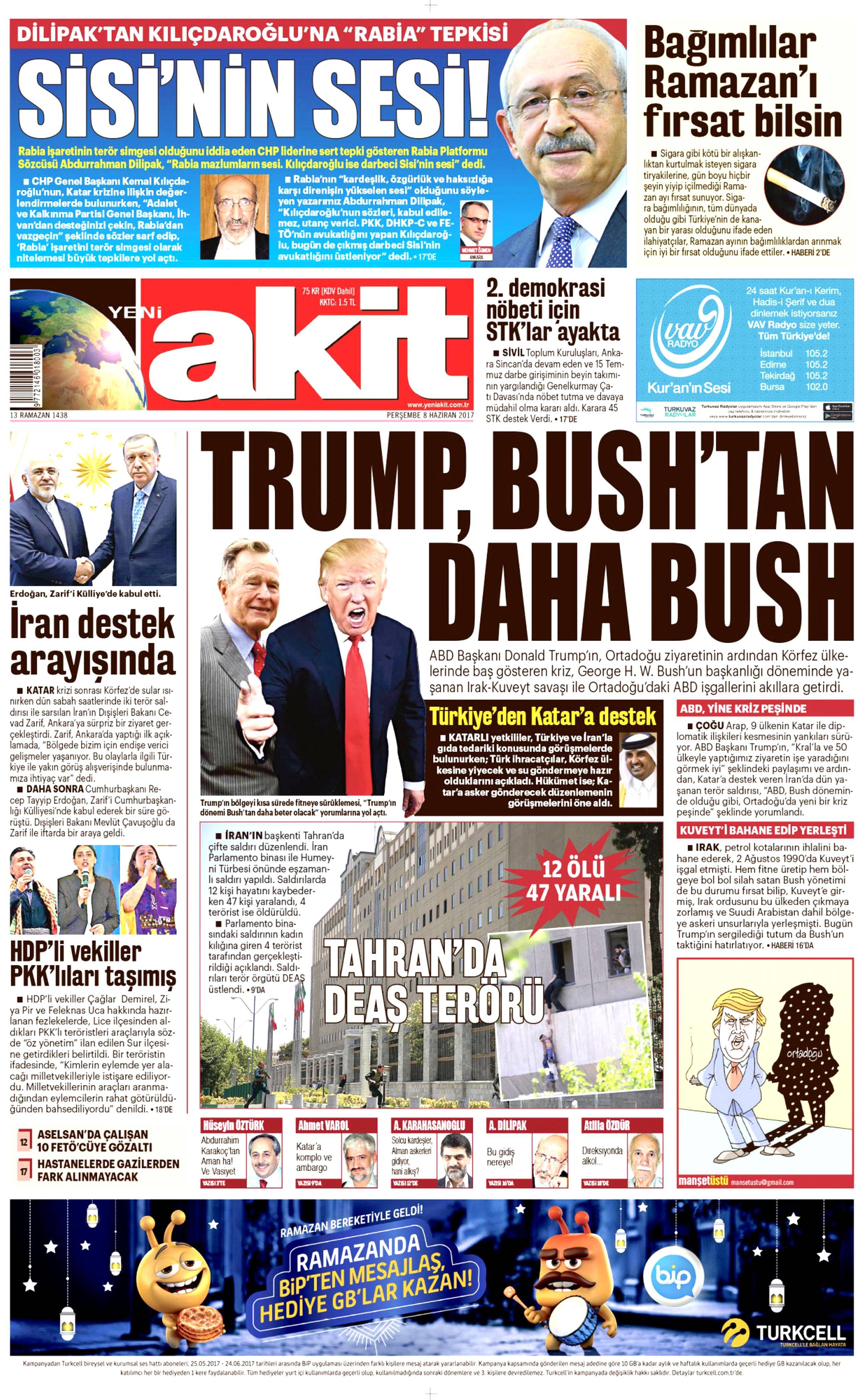 8 Haziran 2017 Perşembe gazete manşetleri - 2