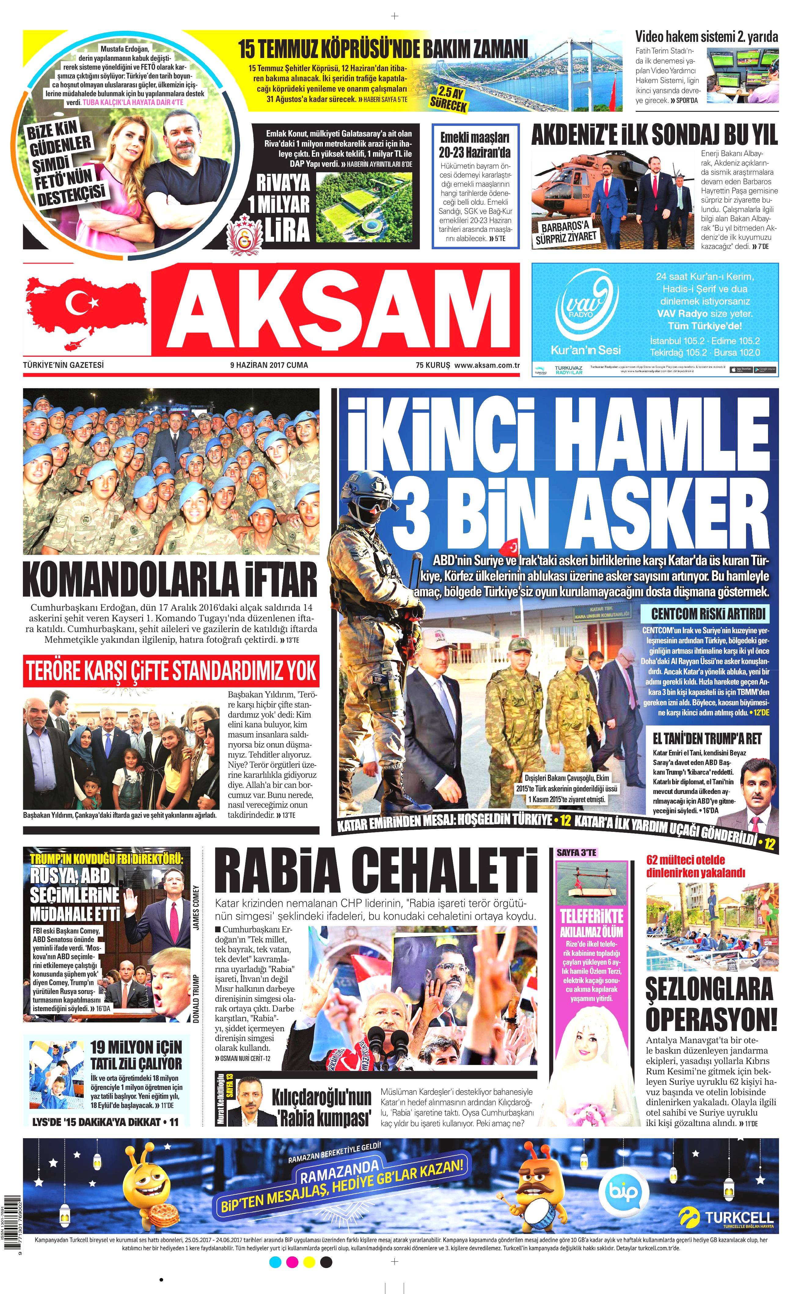 9 Haziran 2017 Cuma gazete manşetleri - 1