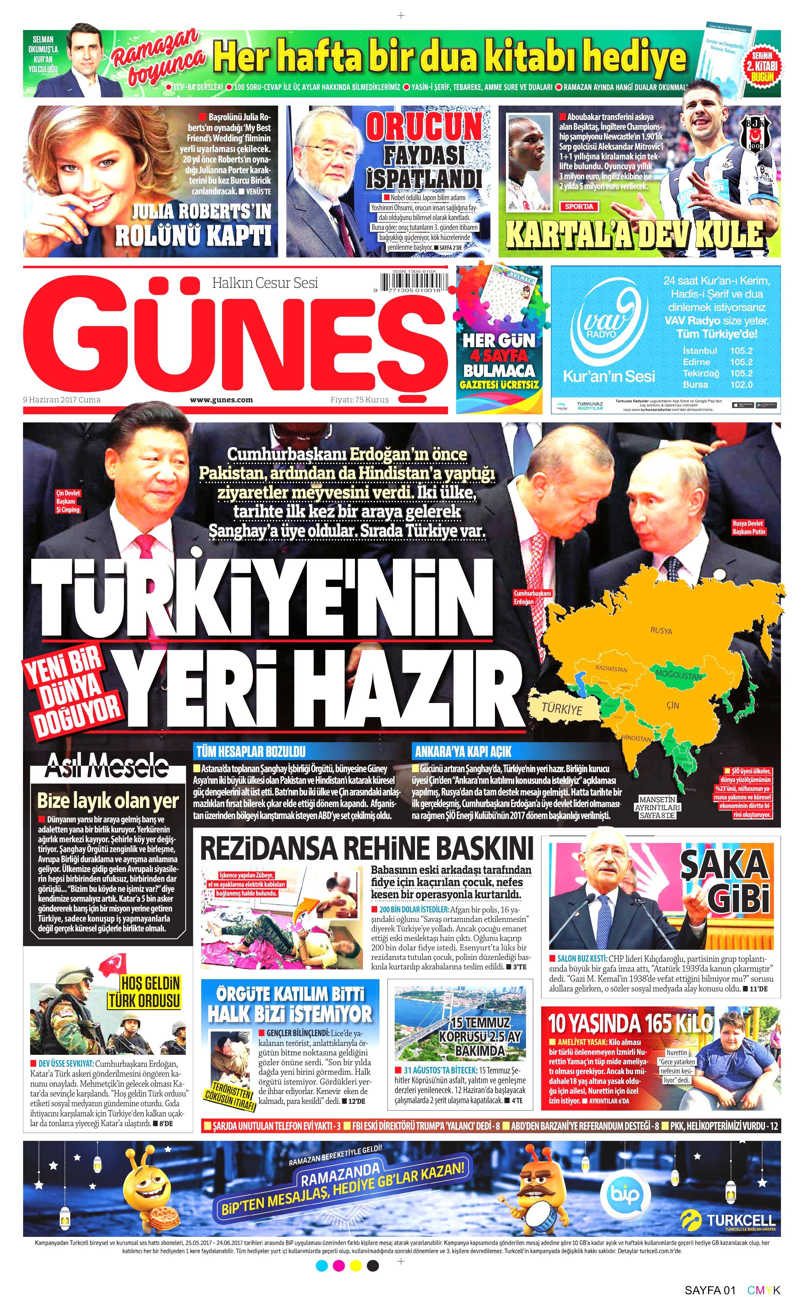 9 Haziran 2017 Cuma gazete manşetleri - 8